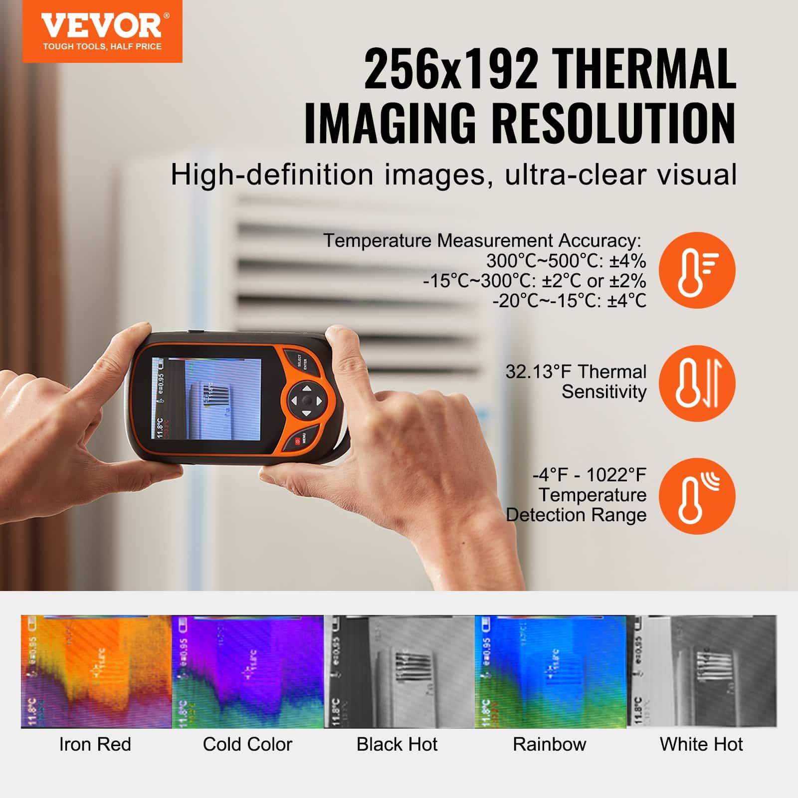 VEVOR Pocket Thermal Imaging Camera 256x192 IR, WiFi, 25Hz, 3.2" Touchscreen, -20°C to 550°C, IP54, 0.3MP Visual Camera - Зображення 2