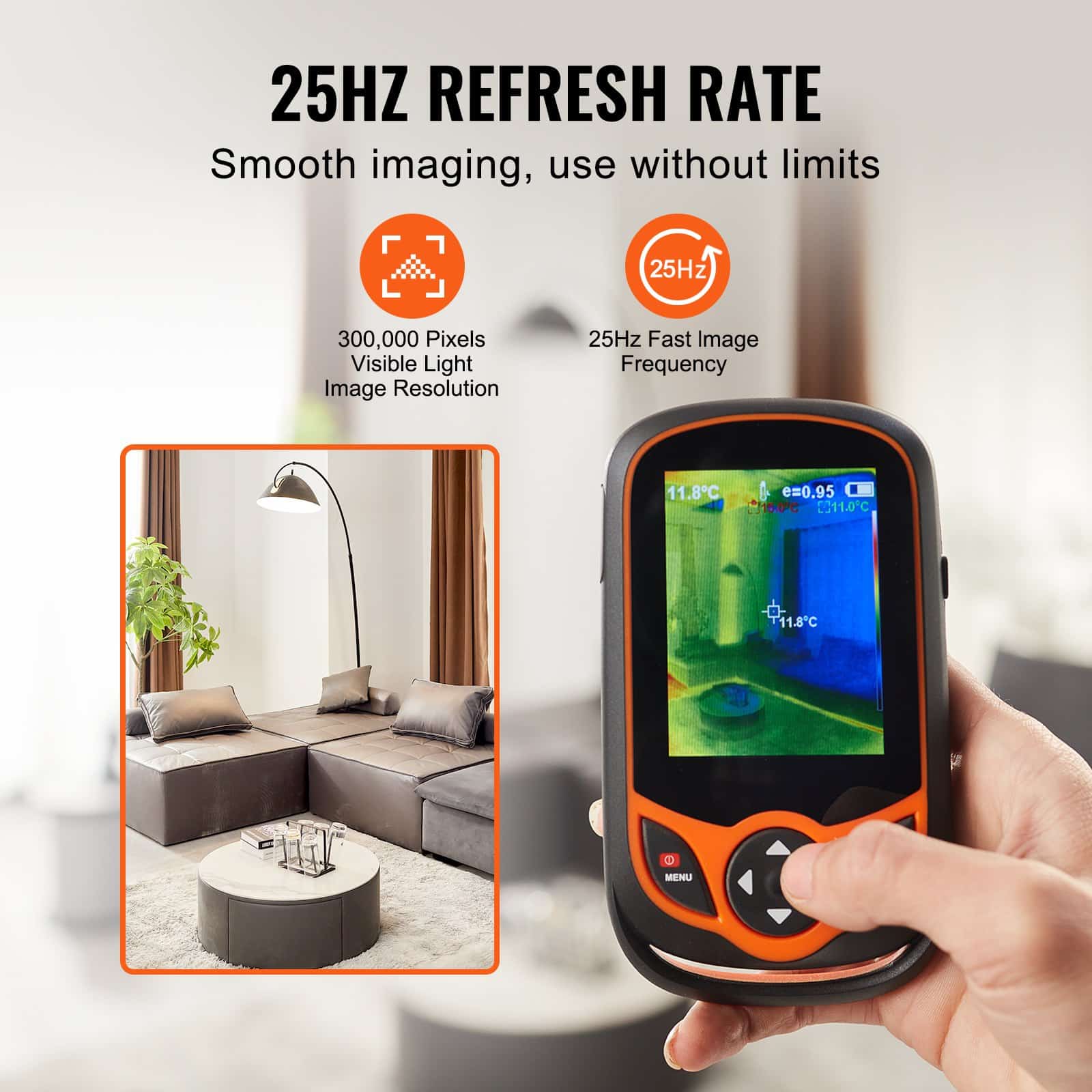 VEVOR Pocket Thermal Imaging Camera 256x192 IR, WiFi, 25Hz, 3.2" Touchscreen, -20°C to 550°C, IP54, 0.3MP Visual Camera - Зображення 4