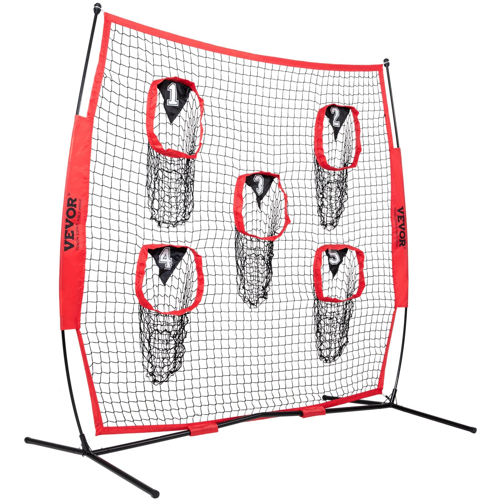 VEVOR 2.13 x 2.13 m Football Throwing Net with 5 Targets, Durable Knotless Mesh, Bow Frame & Carry Bag - Red - Image 10