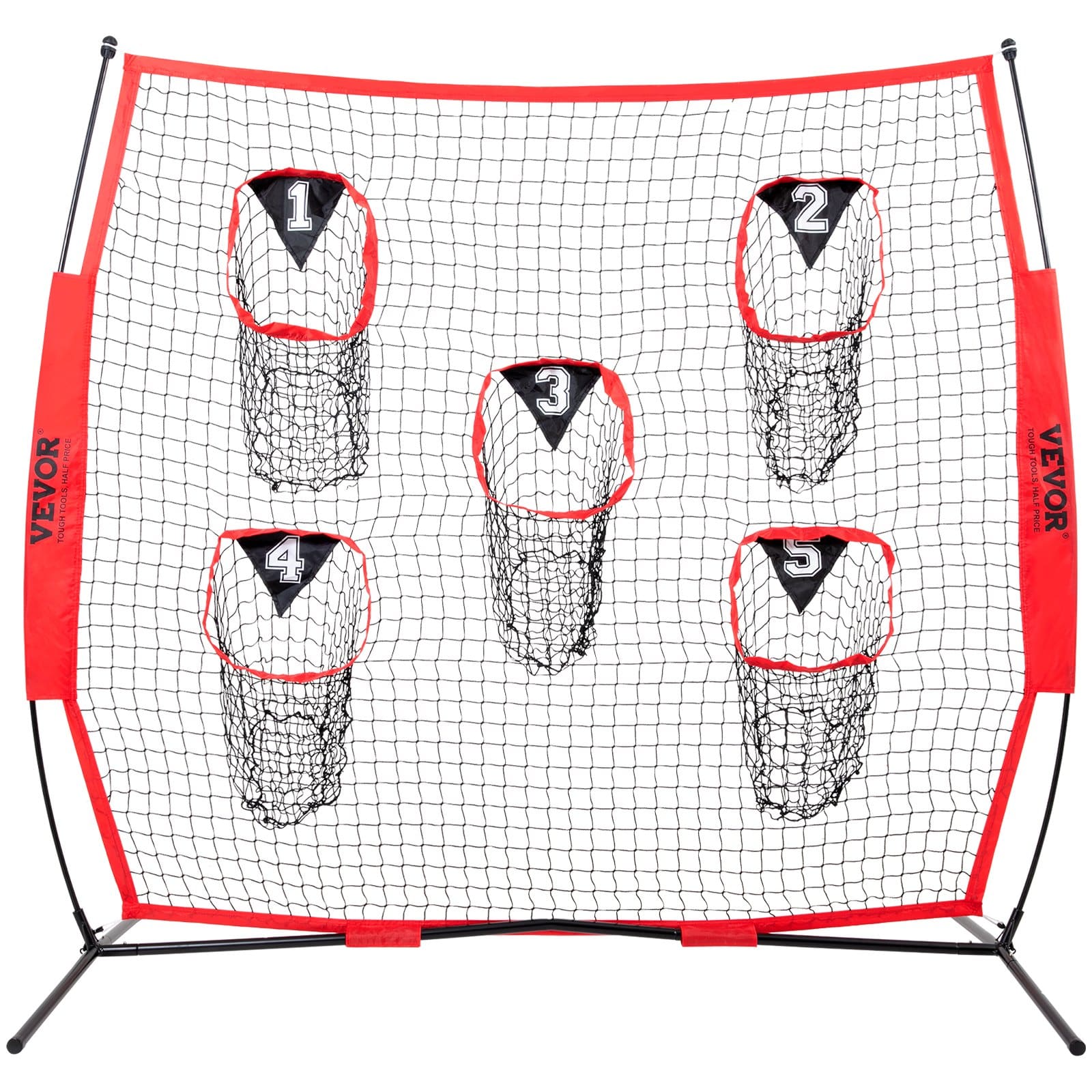 VEVOR 2.13 x 2.13 m Football Throwing Net with 5 Targets, Durable Knotless Mesh, Bow Frame & Carry Bag - Red - Image 11