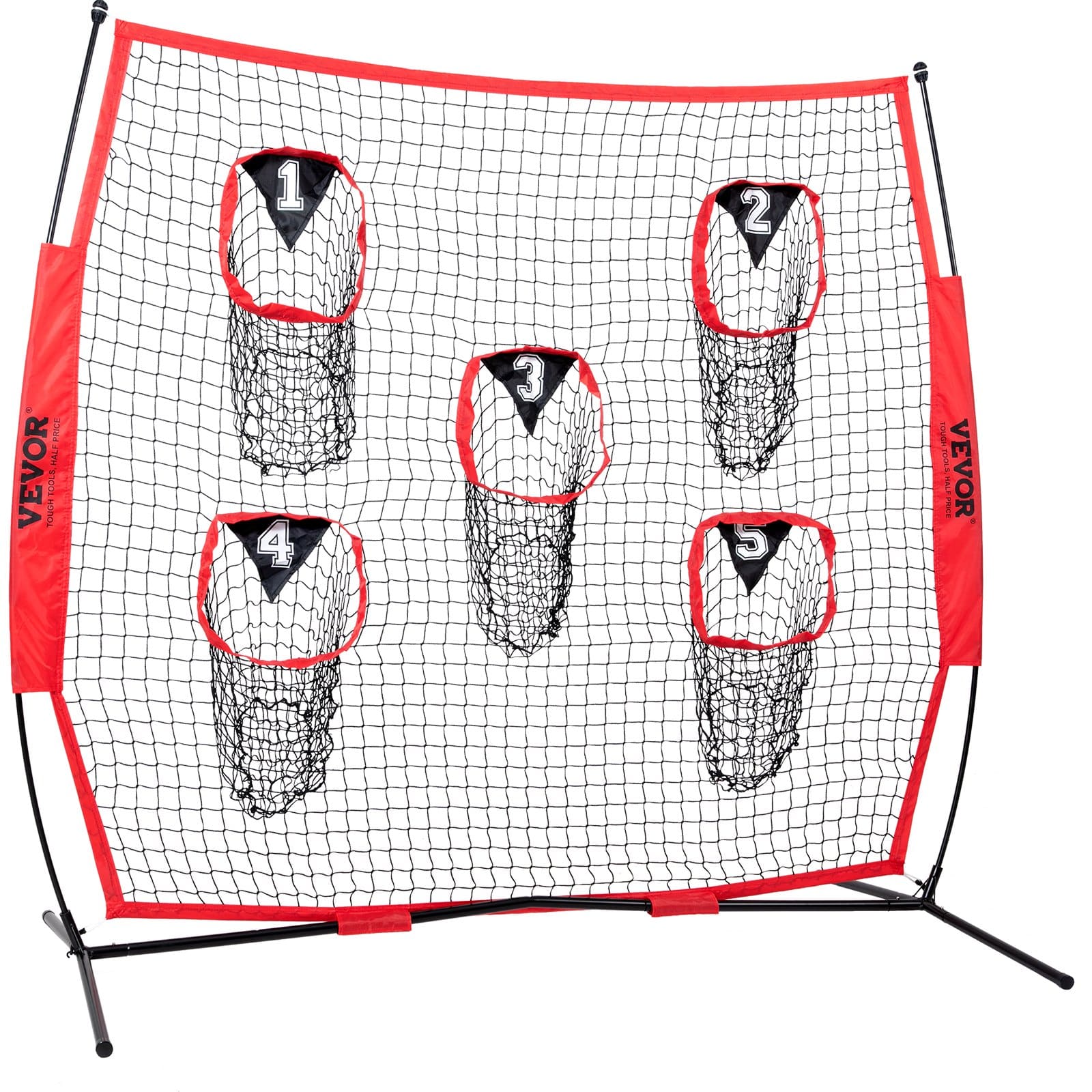 VEVOR 2.13 x 2.13 m Football Throwing Net with 5 Targets, Durable Knotless Mesh, Bow Frame & Carry Bag - Red - Image 12