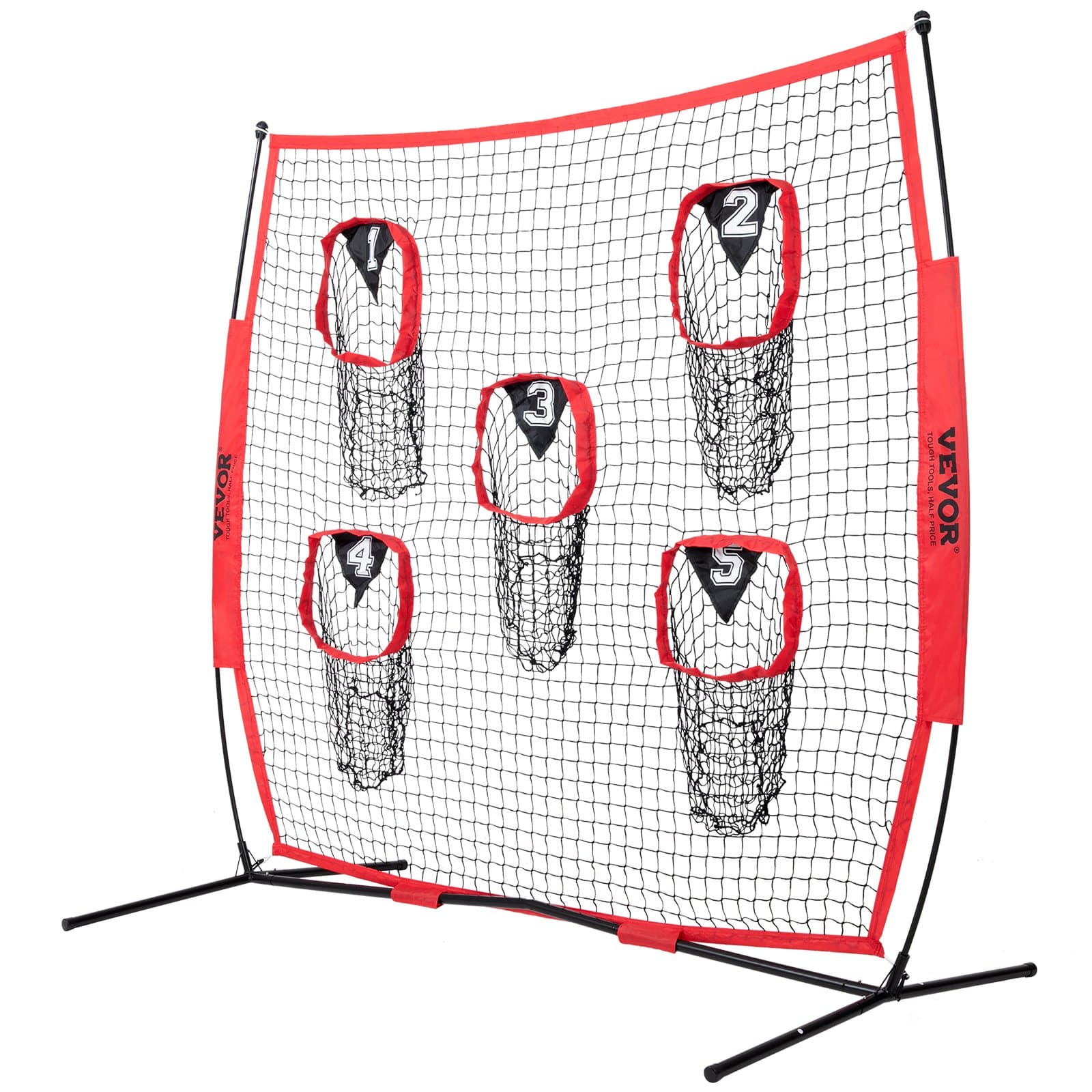 VEVOR 2.13 x 2.13 m Football Throwing Net with 5 Targets, Durable Knotless Mesh, Bow Frame & Carry Bag - Red - Image 9