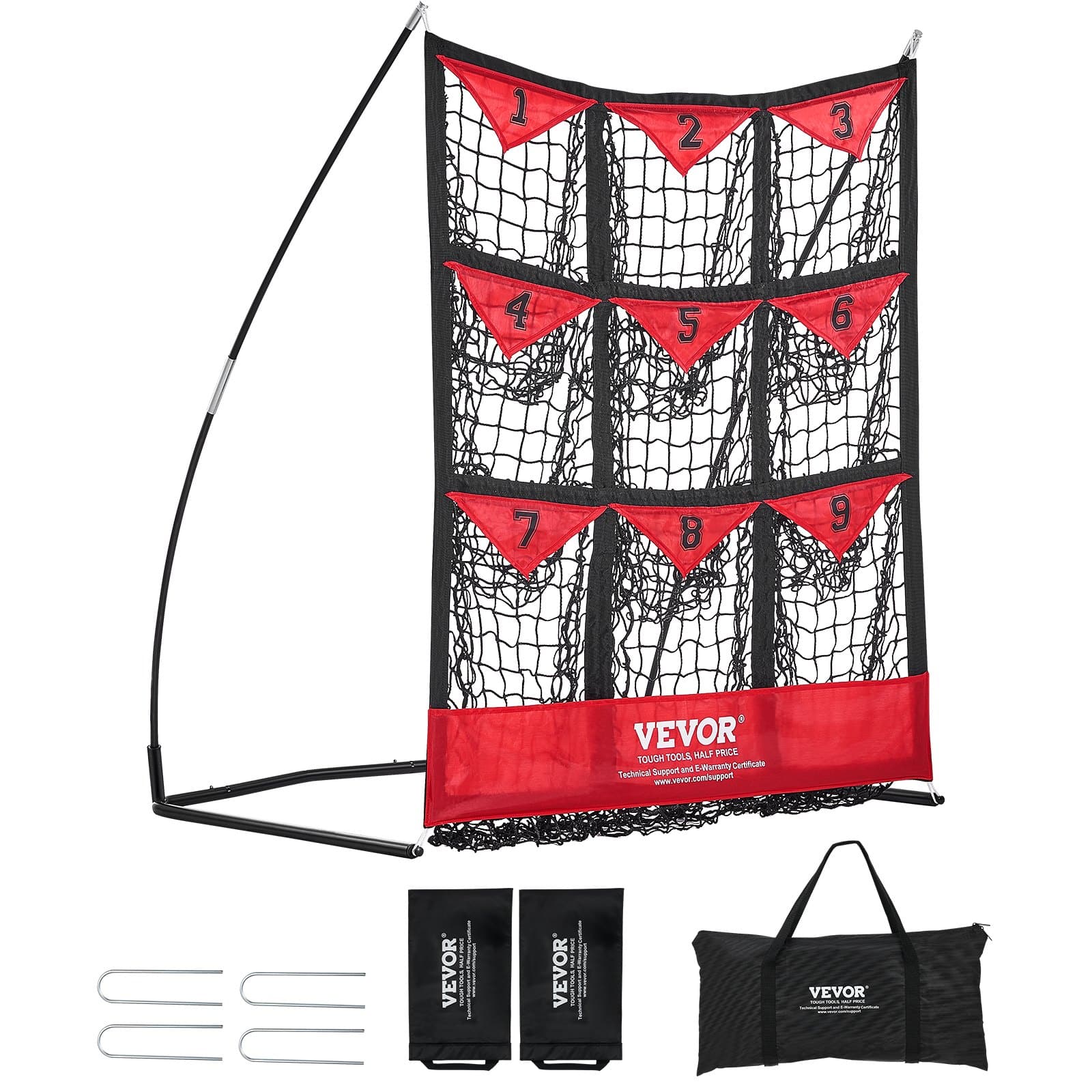 VEVOR 9-Hole Baseball Softball Training Net 124x107 cm with Strike Zone, Rebound Net, Carry Bag, for Youth & Adults