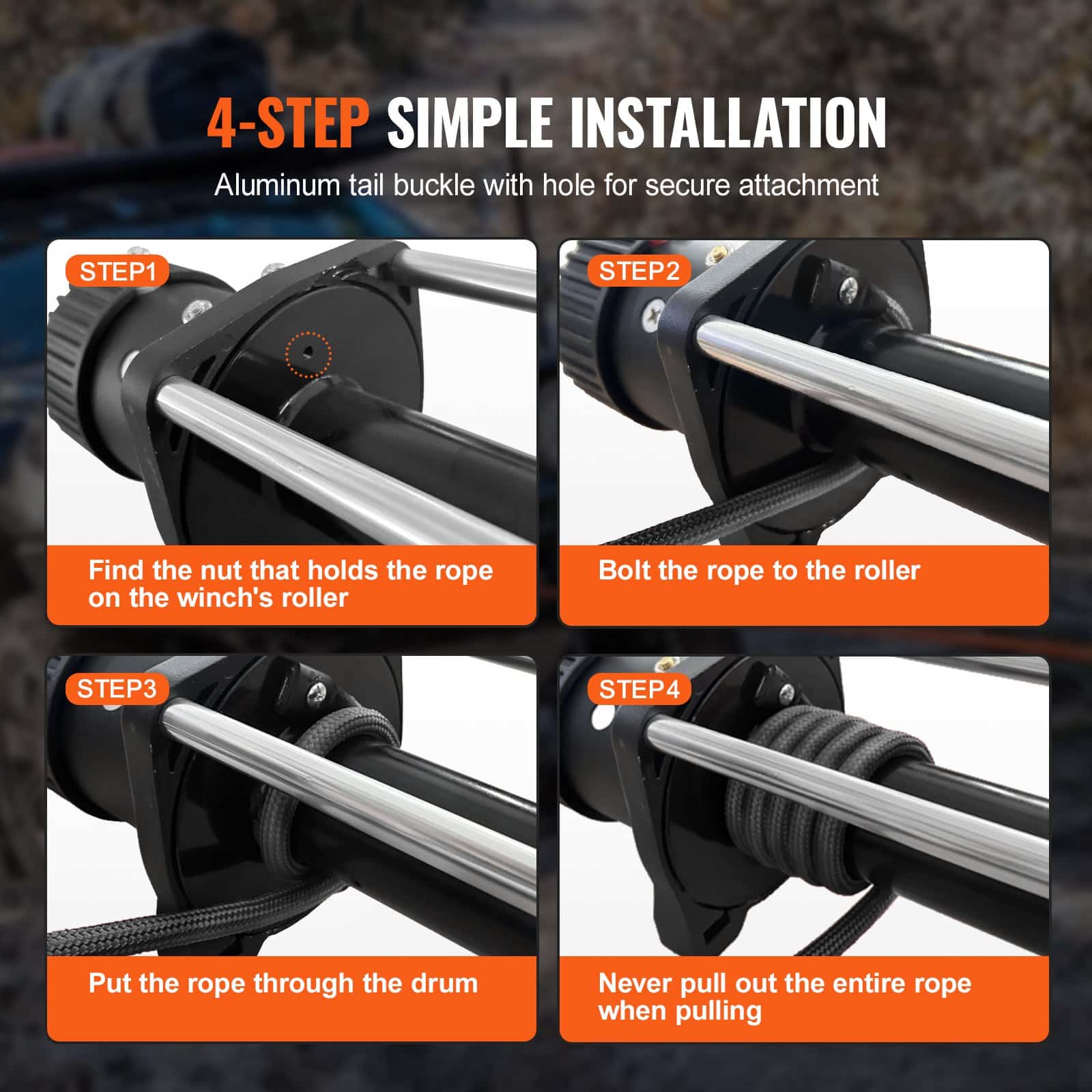 VEVOR 9.5 mm x 25.91 m Synthetic Winch Rope 12,020 kg with Hook, Sleeve & Strap for SUV, Off-Road & Trucks - Image 5