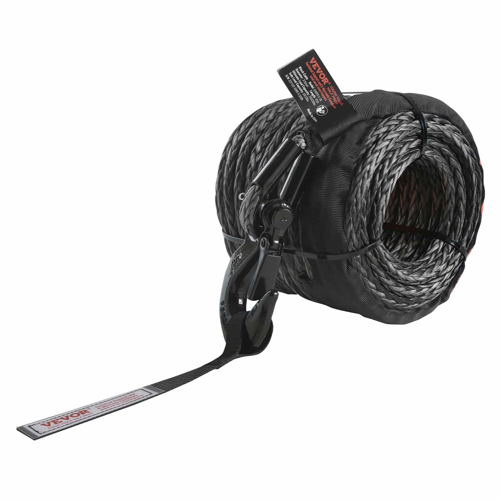 VEVOR 9.5 mm x 25.91 m Synthetic Winch Rope 12,020 kg with Hook, Sleeve & Strap for SUV, Off-Road & Trucks - Image 9