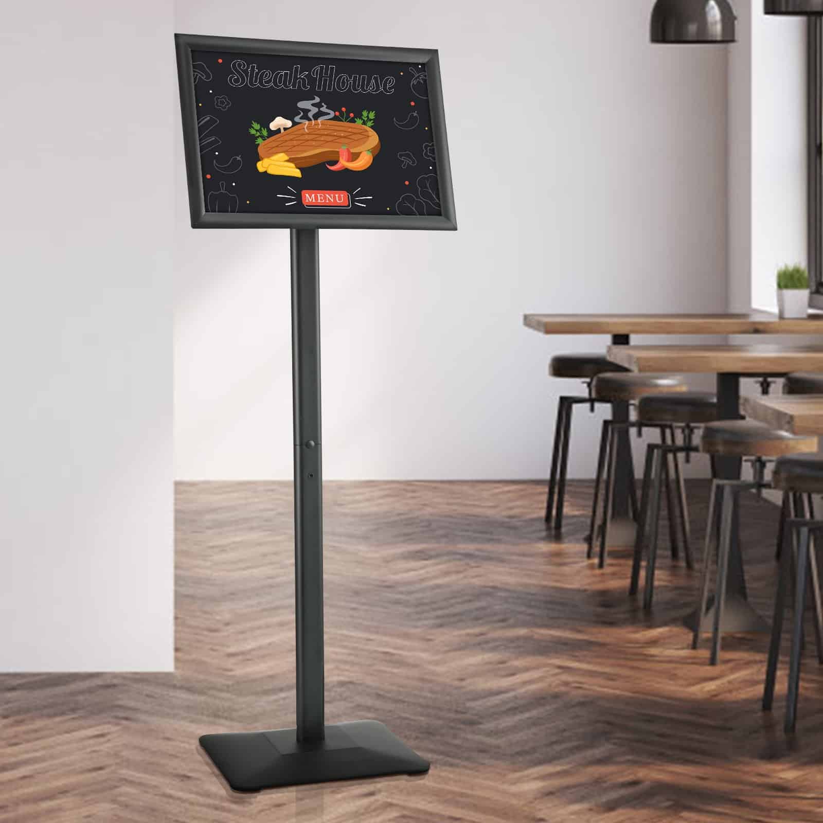 VEVOR Adjustable Pedestal Sign Holder 28x43cm, Metal Base, Vertical/Horizontal Display, Black Poster Stand for Indoor/Outdoor Use - Зображення 8