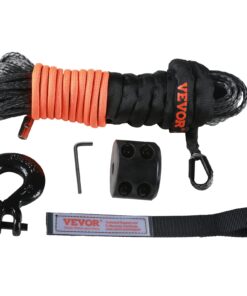 VEVOR 6.35mm x 15.24m Synthetic Winch Rope 4536kg with Hook, Stopper & Sleeves for ATV, UTV, Pickup, Small Vehicles