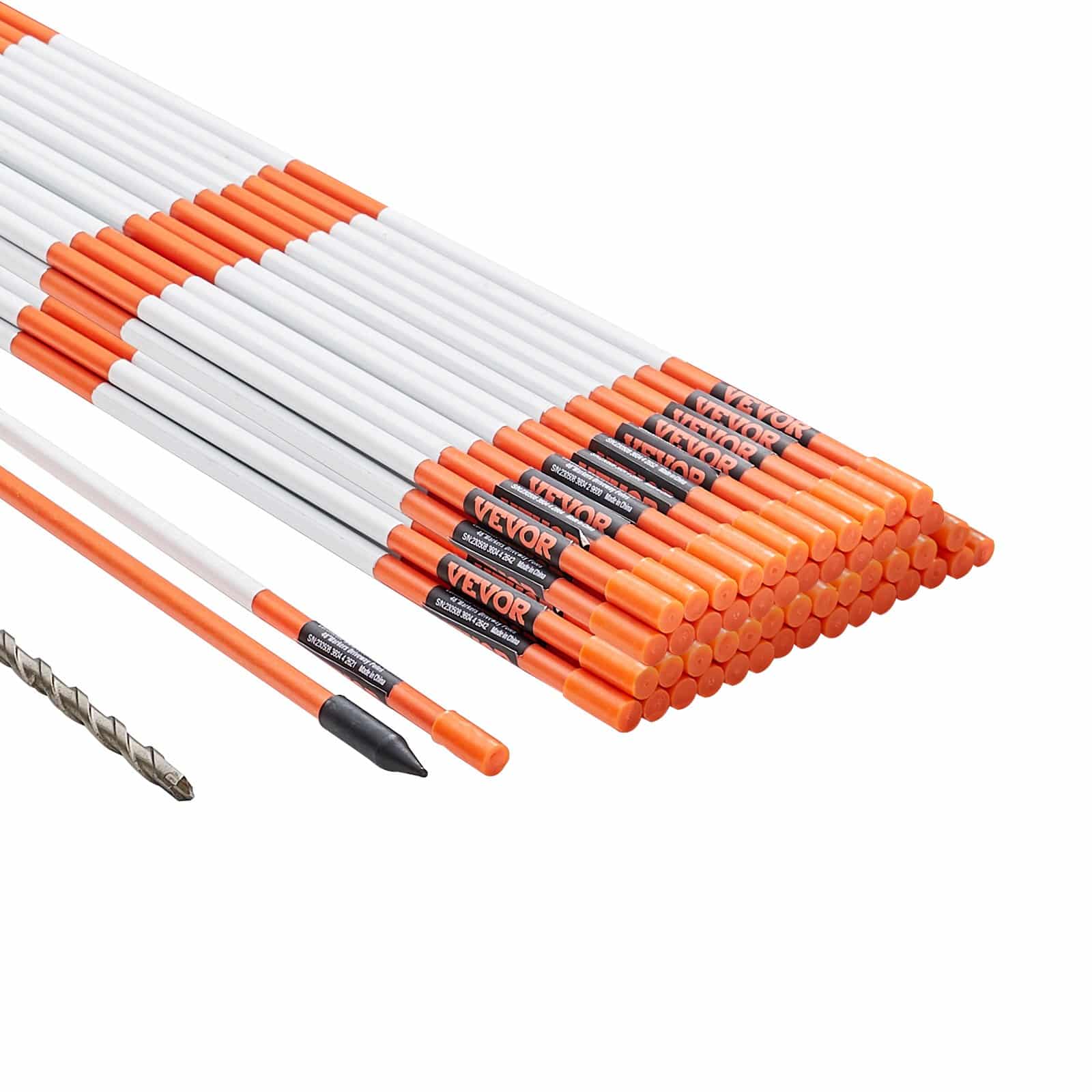 VEVOR 50 PCS Driveway Markers, 122 cm Orange Fiberglass Snow Stakes with Reflective Tape, Drill Bit & Gloves for High Visibility