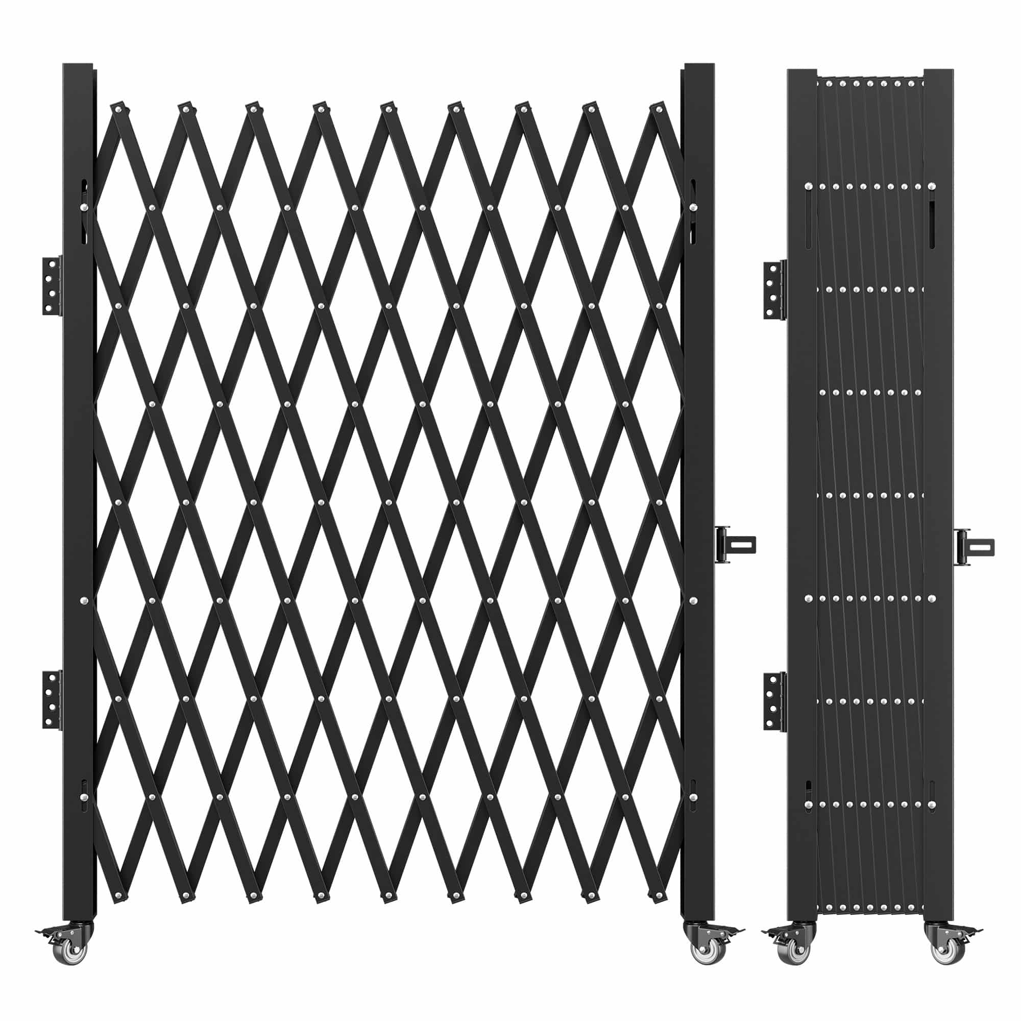 VEVOR Steel Folding Security Gate 198x229 cm with Padlock, 360° Rolling Caster, Accordion Scissor Door for Home & Industrial Use