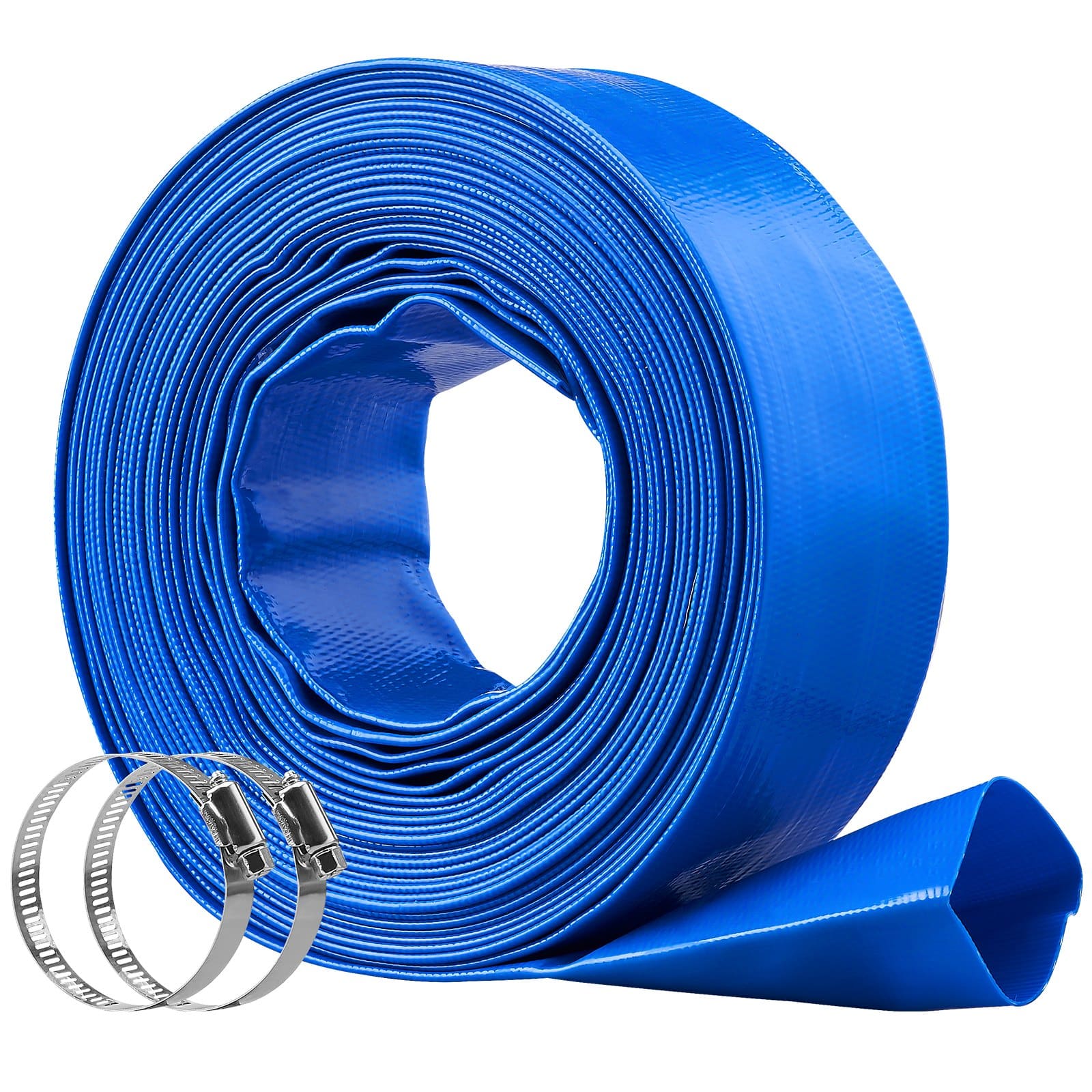 VEVOR 50ft Pool Backwash Hose 2in, Heavy-Duty PVC Discharge Hose with Clamps, Burst & Weather Resistant for Pumps & Filters