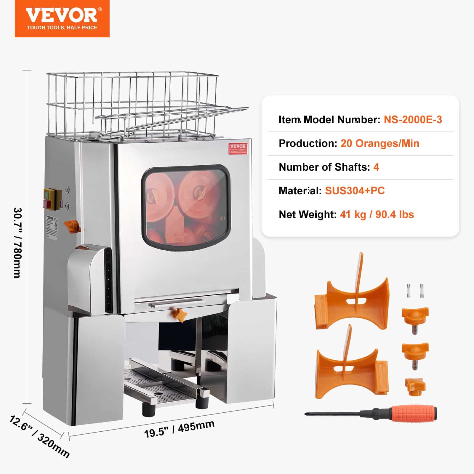 VEVOR 120W Commercial Orange Juicer, Stainless Steel Automatic Juice Extractor, 20 Oranges/Min, Pull-Out Filter, Dual Peel Bins – Paveikslėlis 7