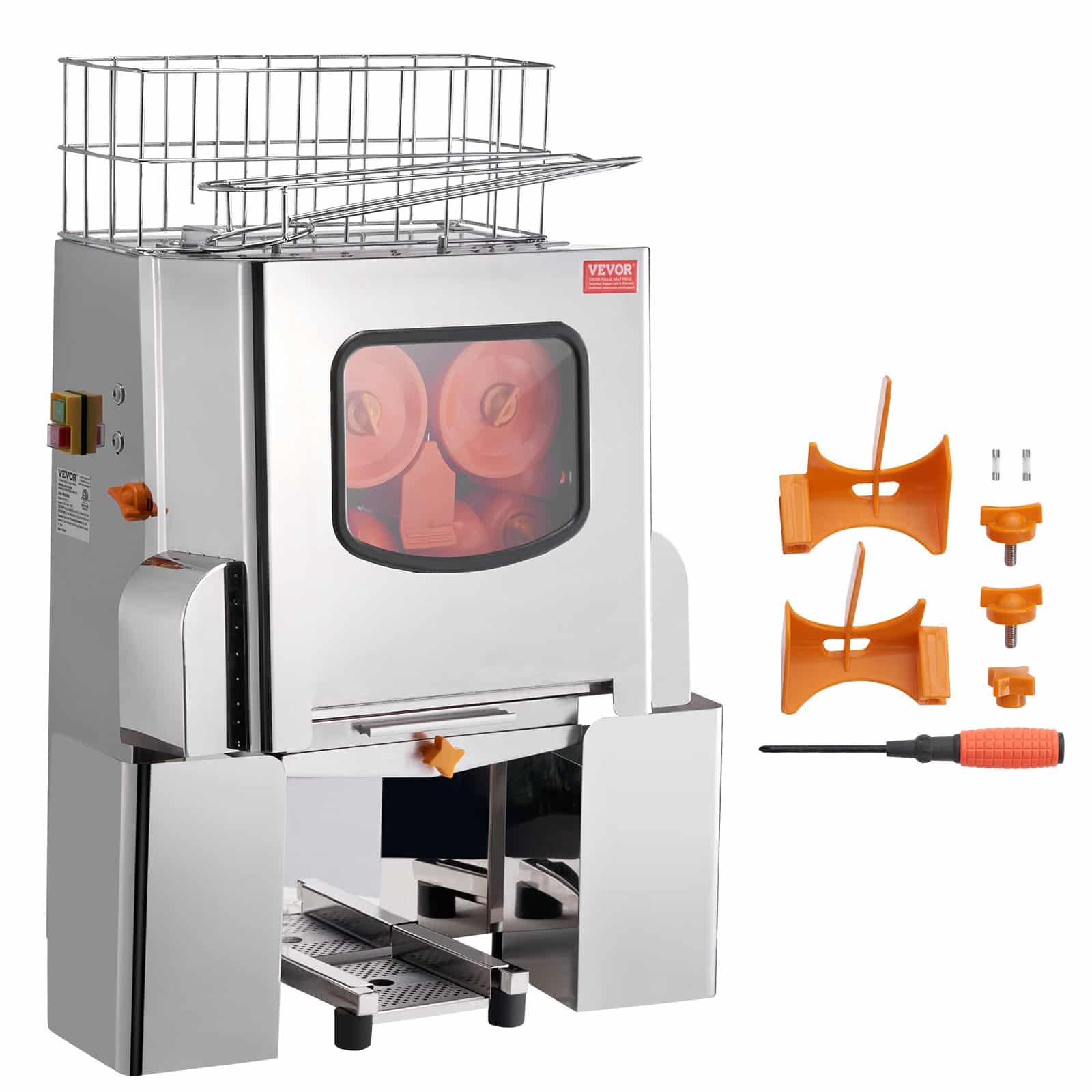 VEVOR 120W Commercial Orange Juicer, Stainless Steel Automatic Juice Extractor, 20 Oranges/Min, Pull-Out Filter, Dual Peel Bins – Paveikslėlis 9