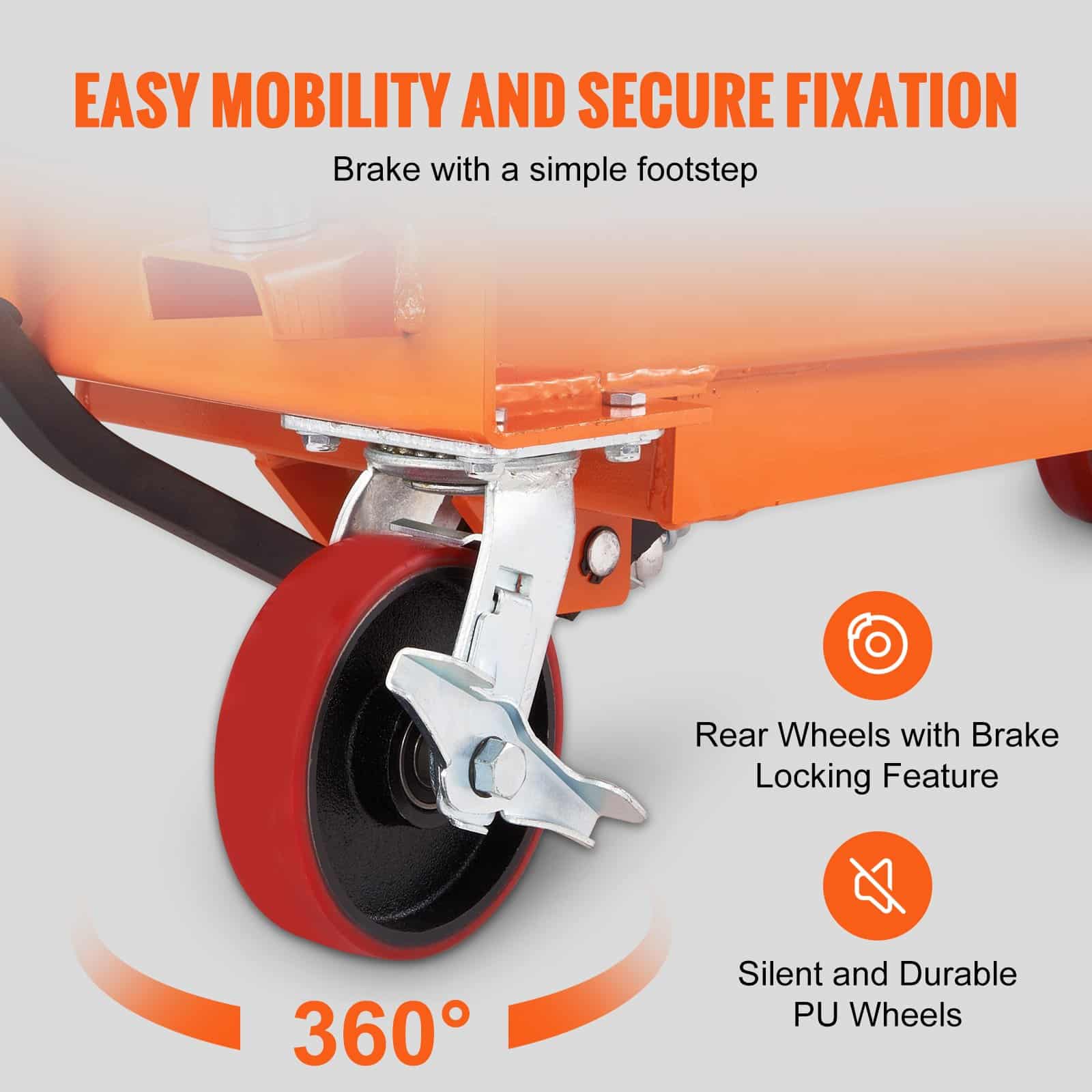 VEVOR Manual Hydraulic Scissor Lift Table Cart, 789 kg Capacity, 150 cm Lift Height, Non-slip Pad, 4 Wheels - Image 4