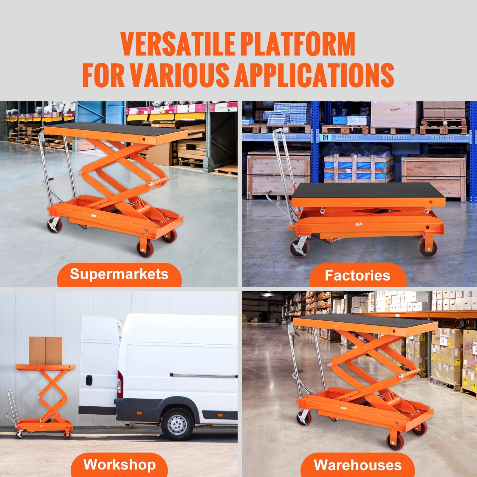 VEVOR Manual Hydraulic Scissor Lift Table Cart, 789 kg Capacity, 150 cm Lift Height, Non-slip Pad, 4 Wheels - Image 7