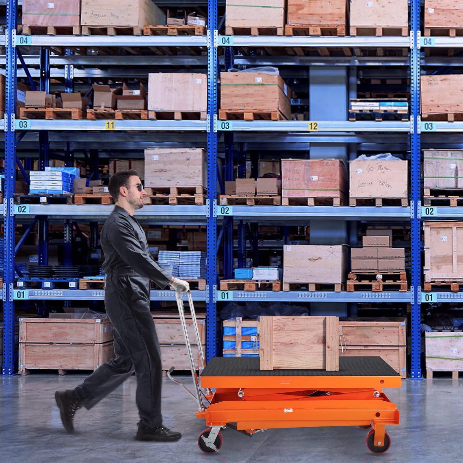 VEVOR Manual Hydraulic Scissor Lift Table Cart, 789 kg Capacity, 150 cm Lift Height, Non-slip Pad, 4 Wheels - Image 8