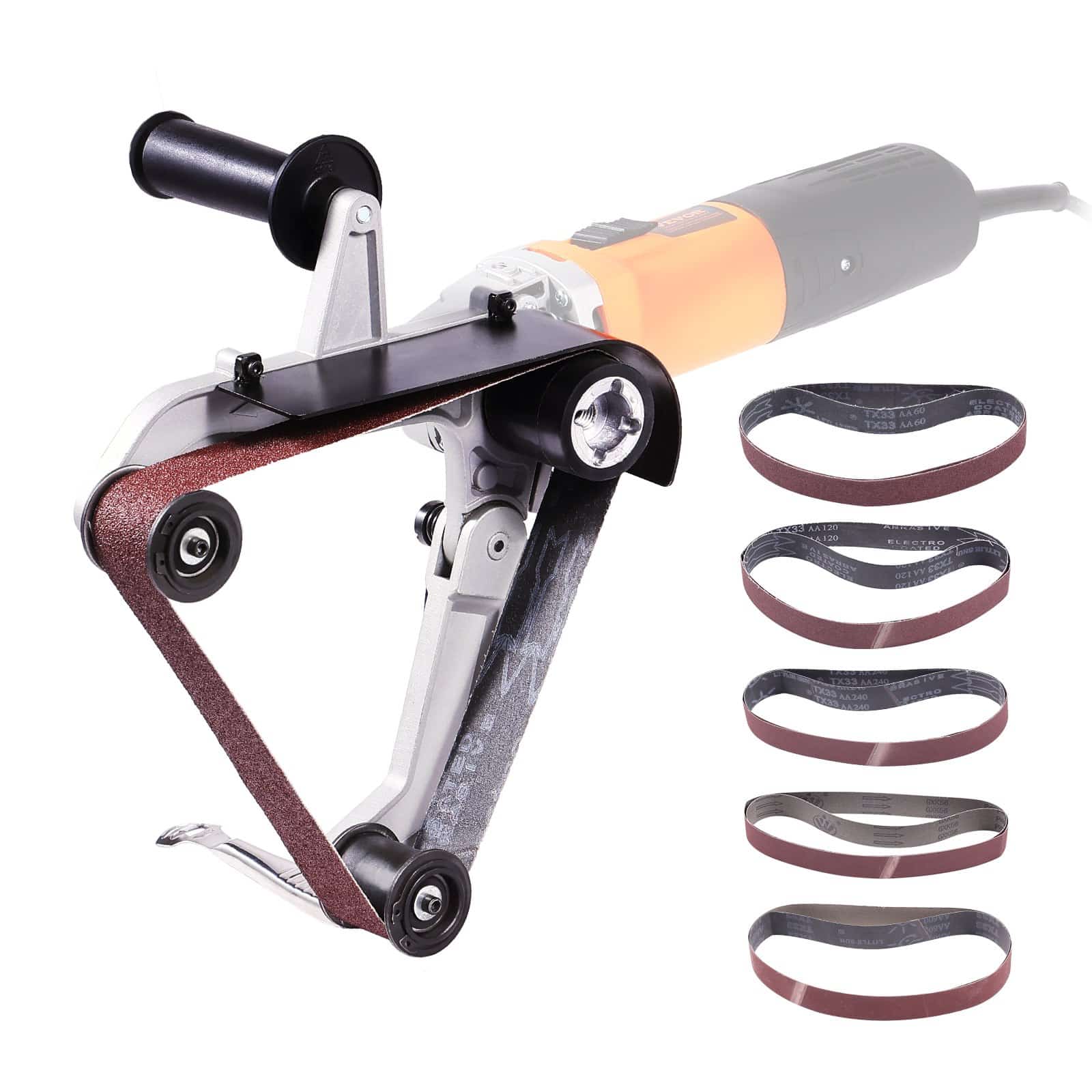 VEVOR M14 Belt Sander Adapter for Angle Grinder – Pipe Sanding Attachment with 10 Sanding Belts for Rust Removal & Polishing