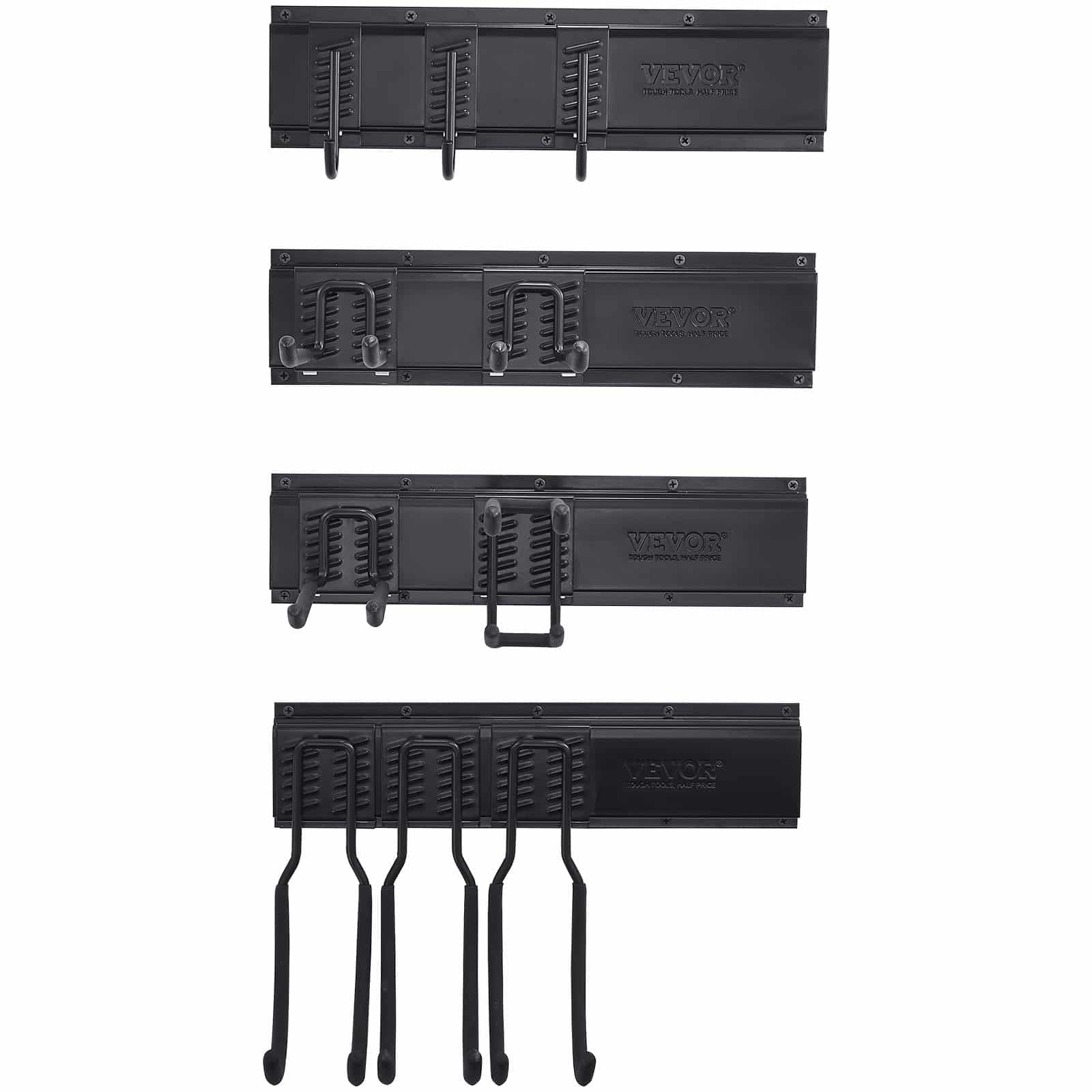 VEVOR Heavy-Duty Wall Mount Garage Tool Organizer, 272 kg Load, 10 Adjustable Hooks, 4 Rails for Garden Tools & Hoses - Зображення 10