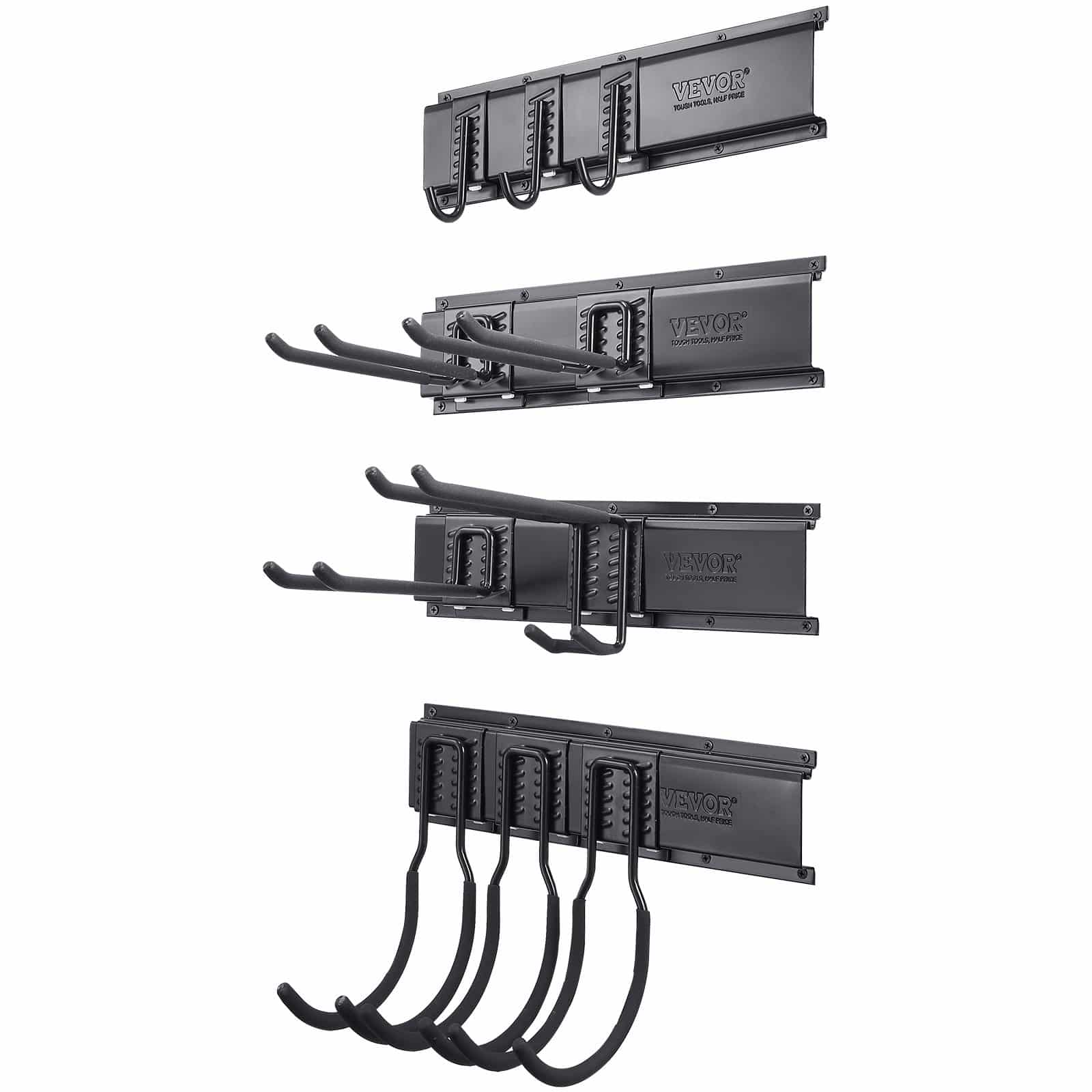 VEVOR Heavy-Duty Wall Mount Garage Tool Organizer, 272 kg Load, 10 Adjustable Hooks, 4 Rails for Garden Tools & Hoses - Зображення 9