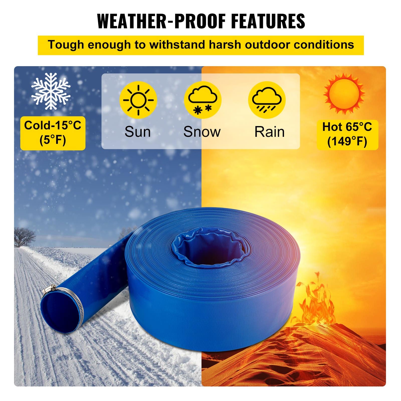 VEVOR Heavy-Duty PVC Discharge Hose 76mm x 32m with Clamps, Weather & Burst-Proof, for Pool Backwash & Water Transfer — изображение 5