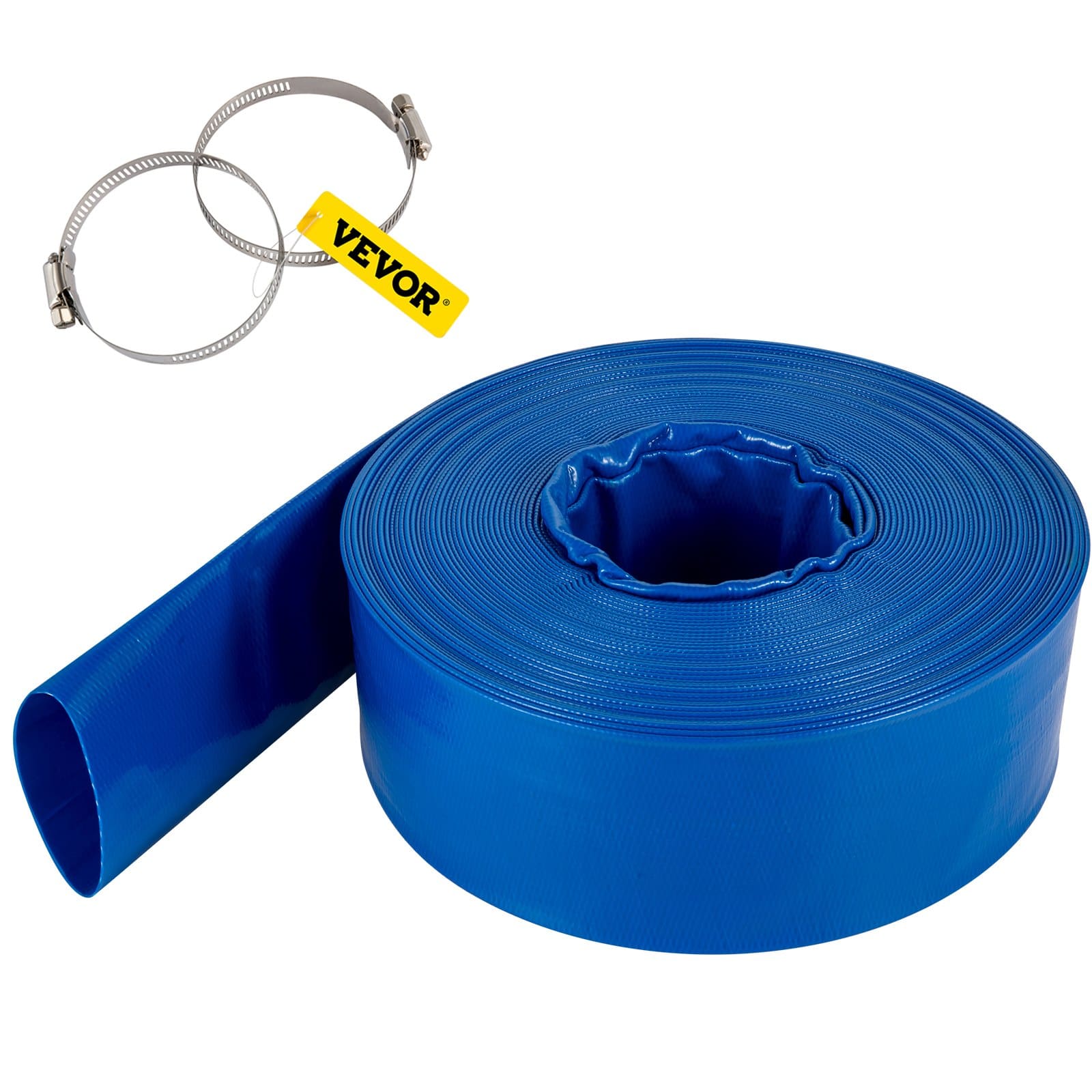 VEVOR 38 mm x 32 m Heavy-Duty PVC Discharge Hose with Clamps, Weather-Proof & Burst-Proof, for Pool Drain & Water Transfer
