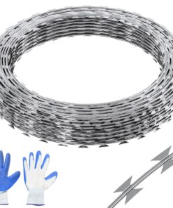 VEVOR 30 m Galvanized Razor Wire Fence, 2 Rolls with Sharp Blades & Gloves, Heavy-Duty Security Spiral Barbed Wire for Garden