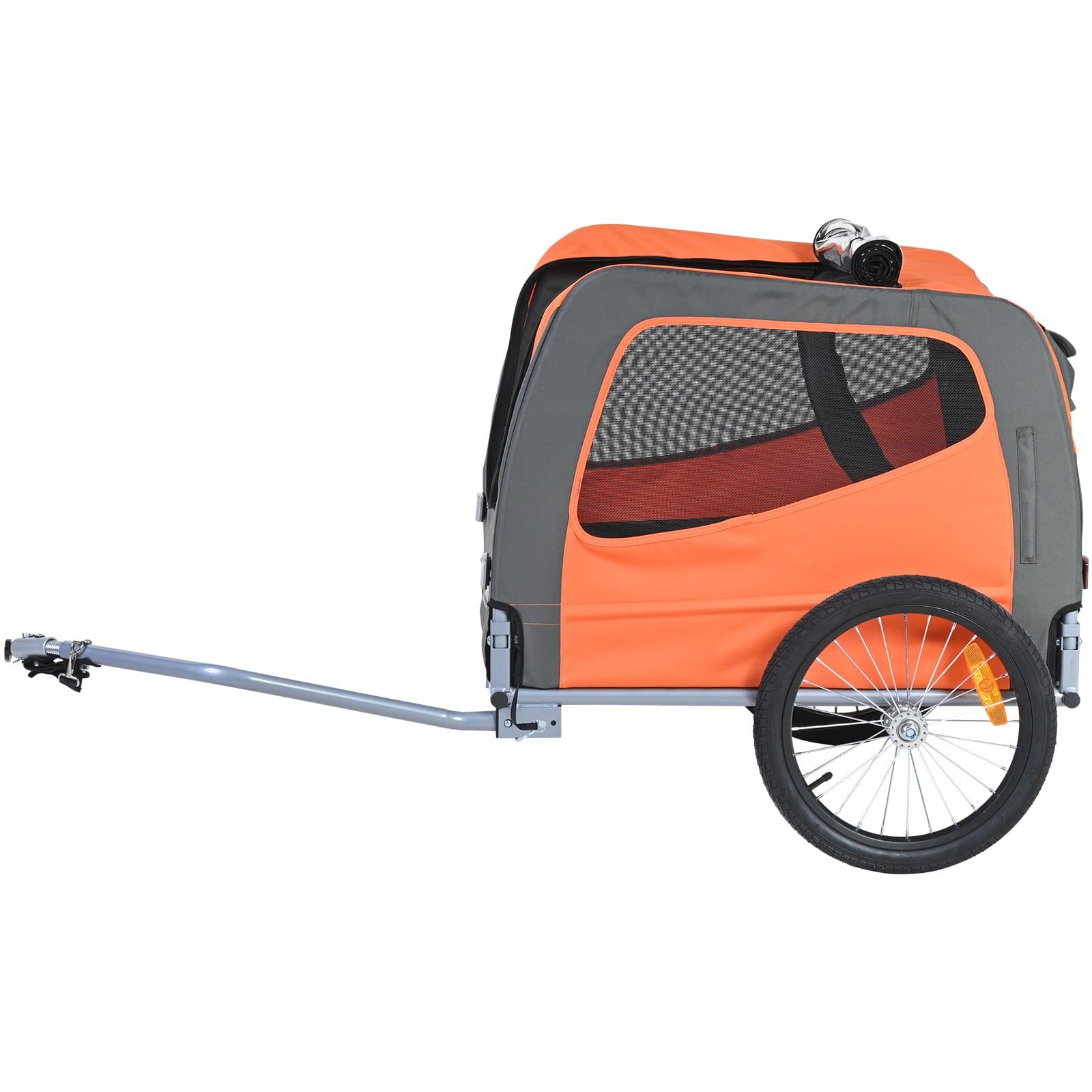 VEVOR Dog Bike Trailer 30kg Load, Foldable Pet Bicycle Carrier with Reflectors, Flag, Quick Release Wheels, Orange/Gray — attēls 10