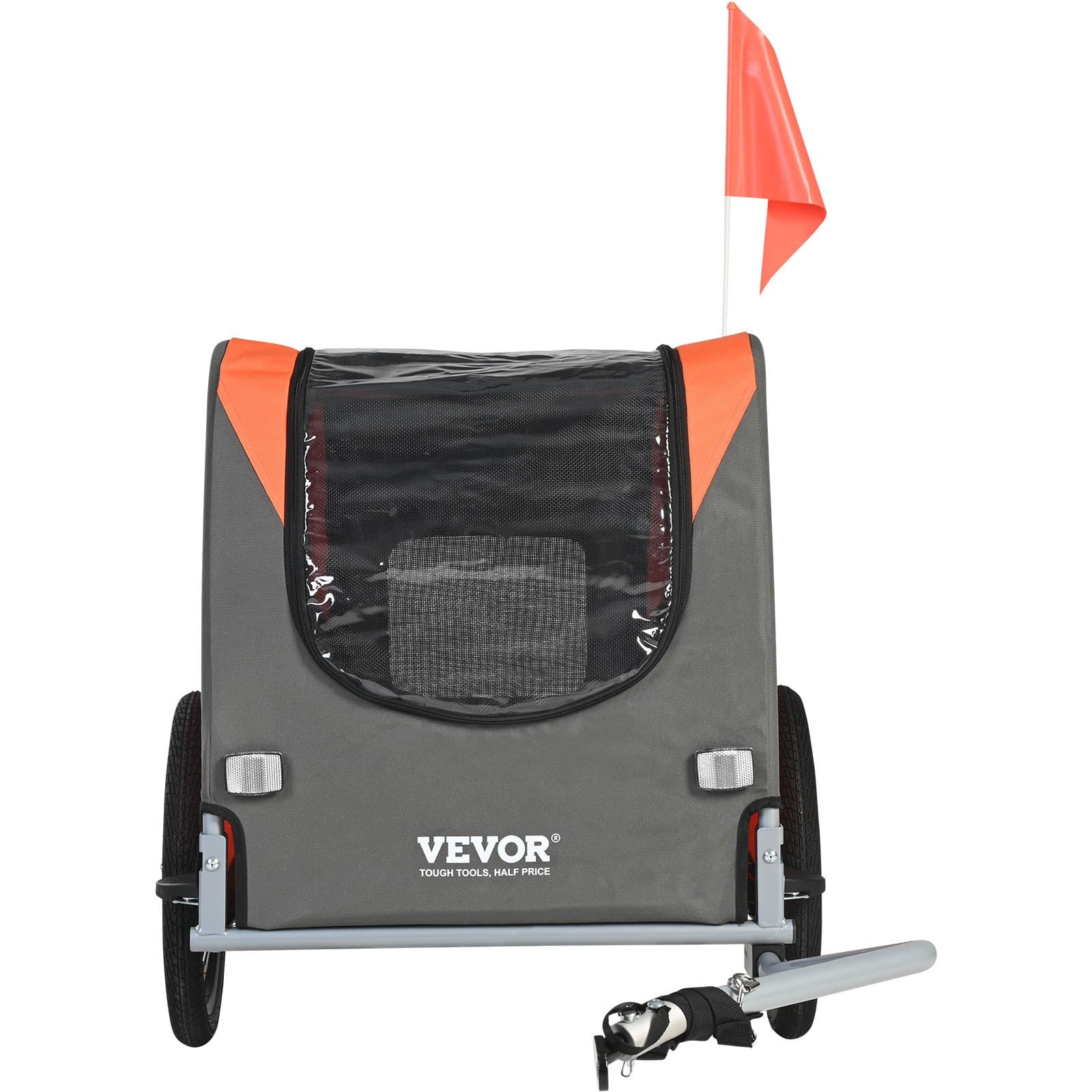 VEVOR Dog Bike Trailer 30kg Load, Foldable Pet Bicycle Carrier with Reflectors, Flag, Quick Release Wheels, Orange/Gray — attēls 11