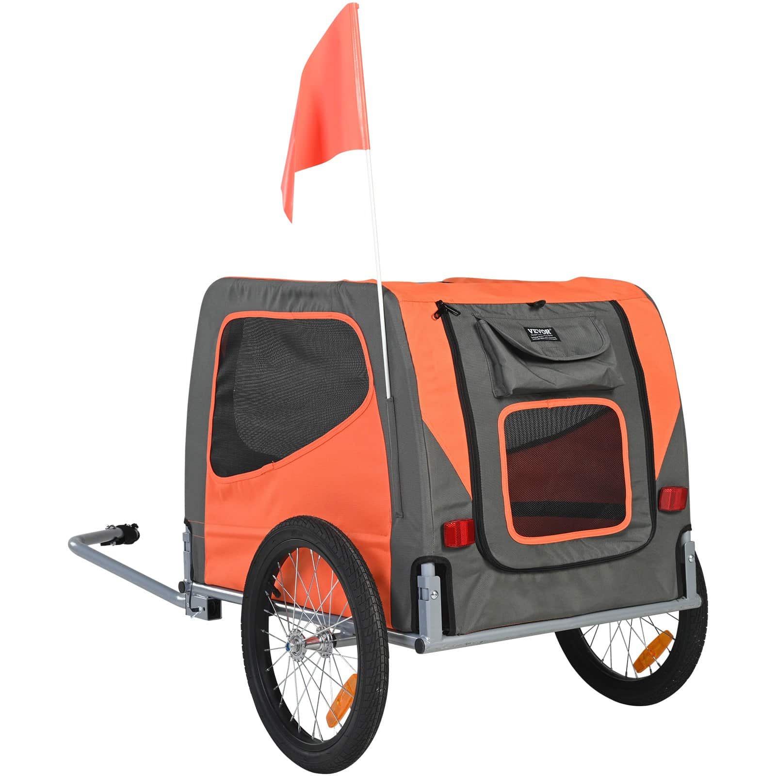 VEVOR Dog Bike Trailer 30kg Load, Foldable Pet Bicycle Carrier with Reflectors, Flag, Quick Release Wheels, Orange/Gray — attēls 12