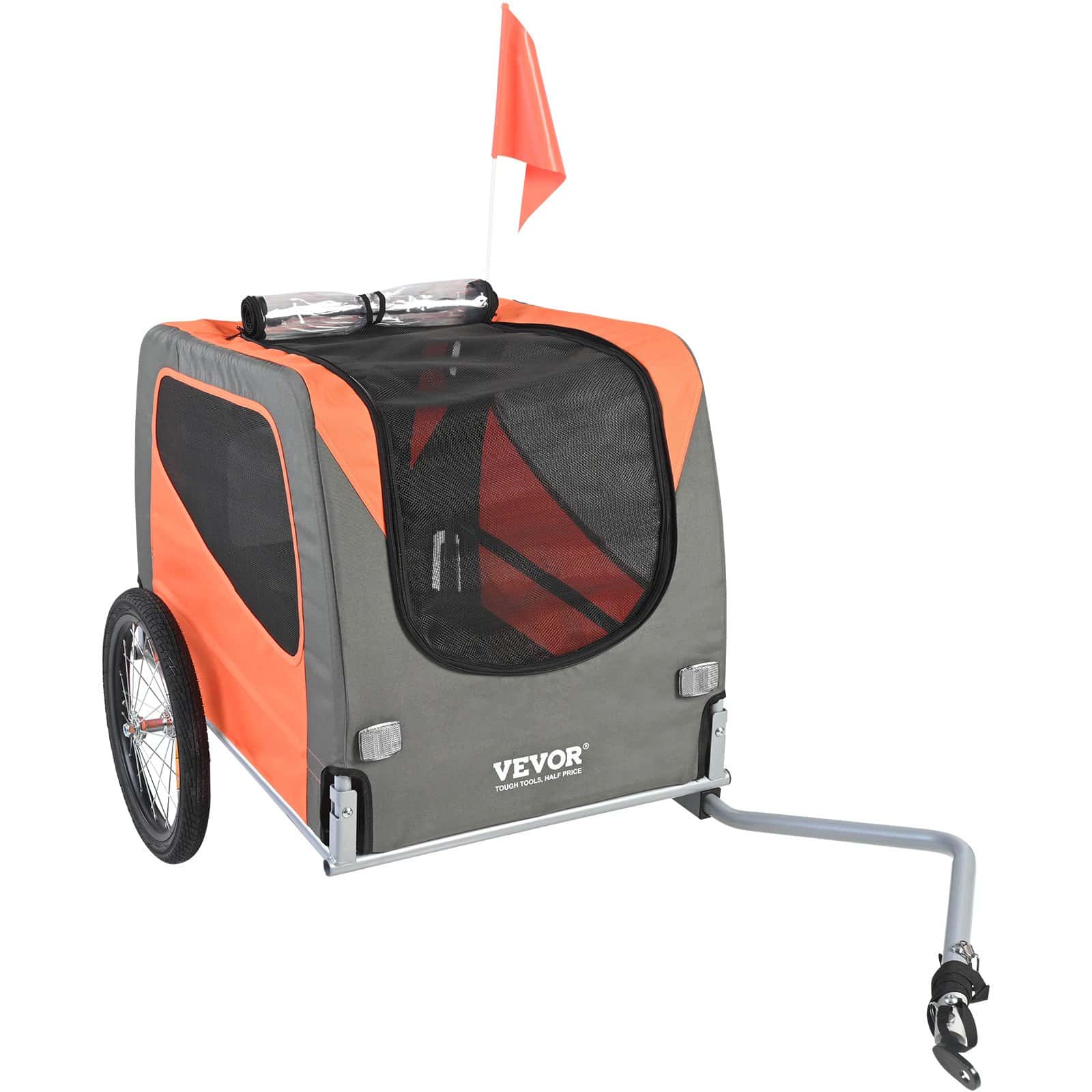 VEVOR Dog Bike Trailer 30kg Load, Foldable Pet Bicycle Carrier with Reflectors, Flag, Quick Release Wheels, Orange/Gray — attēls 9