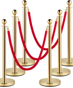VEVOR 6-Pack Gold Stainless Steel Stanchions with 1.5m Red Velvet Ropes, Crowd Control Barrier for Events & Venues