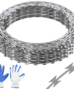 VEVOR 45 m Galvanized Razor Wire Fence – 3 Rolls, Double-Spiral Barbed Security Wire for Garden & Property Protection