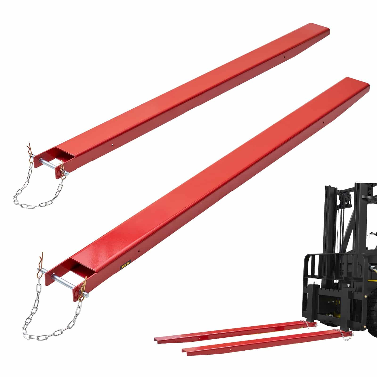 VEVOR Heavy-Duty Forklift Extensions 2090 mm, Carbon Steel, 125 mm Wide, 1 Pair with Pins, Red Fork Attachments