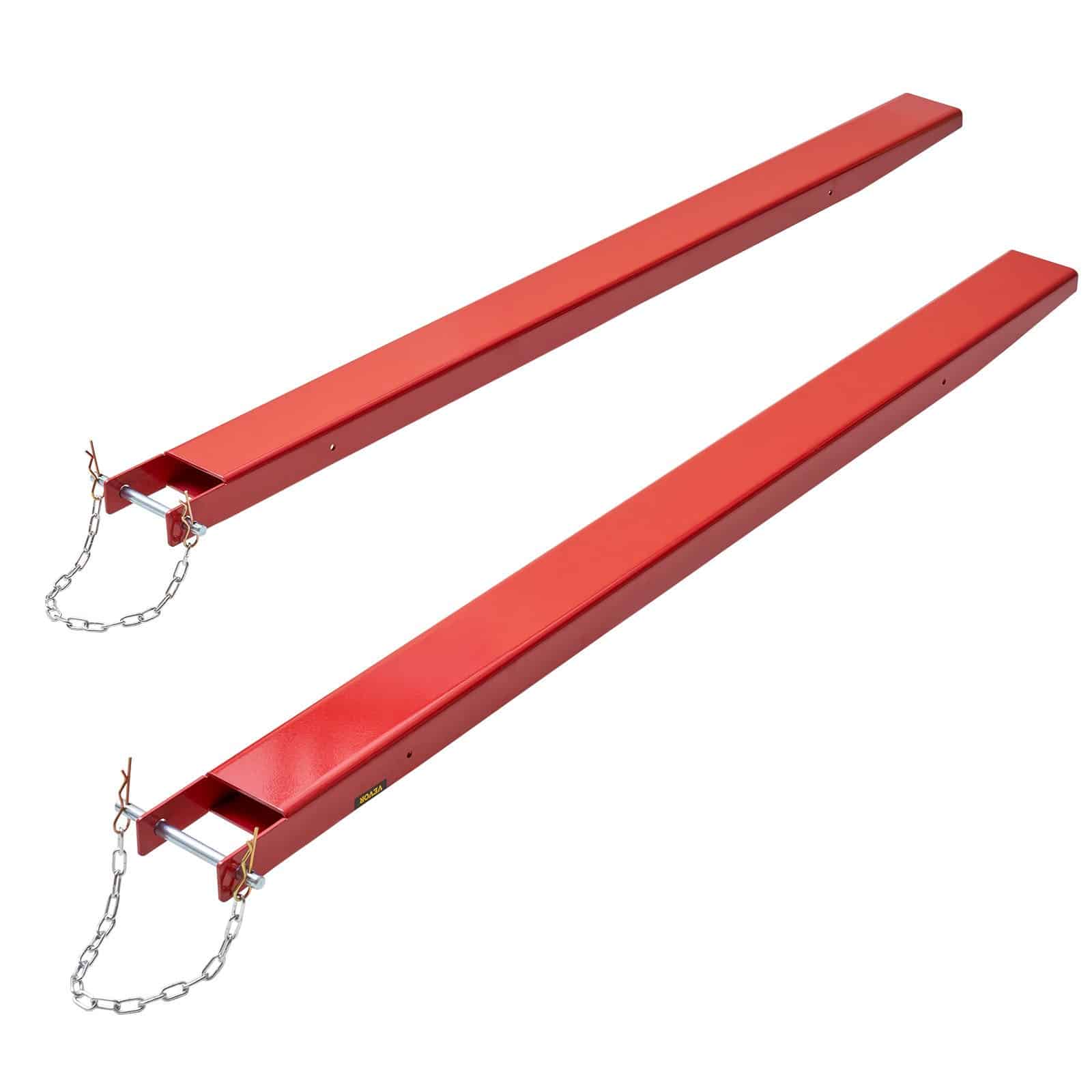VEVOR Heavy-Duty Forklift Extensions 2090 mm, Carbon Steel, 125 mm Wide, 1 Pair with Pins, Red Fork Attachments - Pilt 12