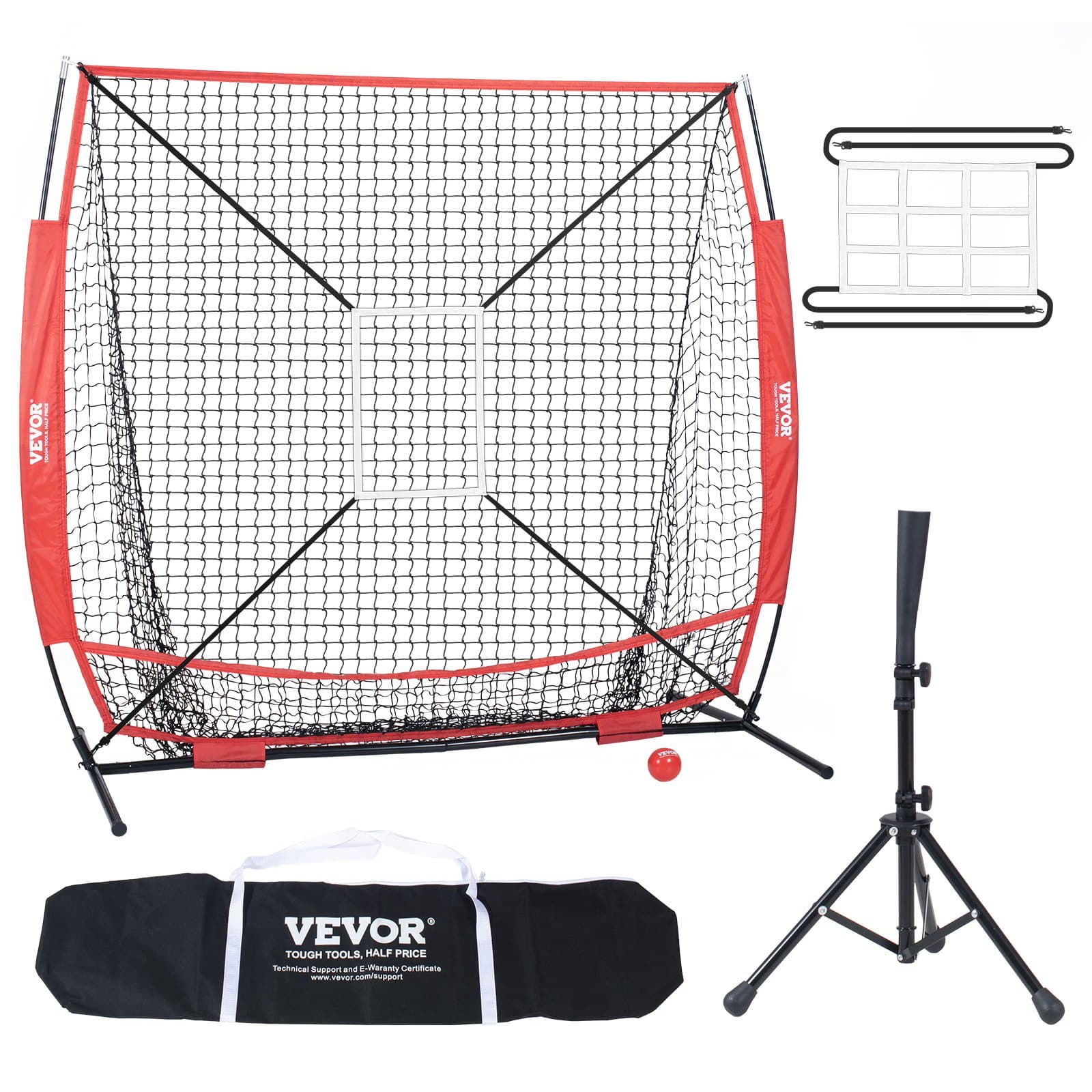 VEVOR 1,5x1,5 m beisbolo softbolo treniruočių tinklo rinkinys su Tee, Strike Zone, Ball & Bag & nešiojama treniruočių įranga