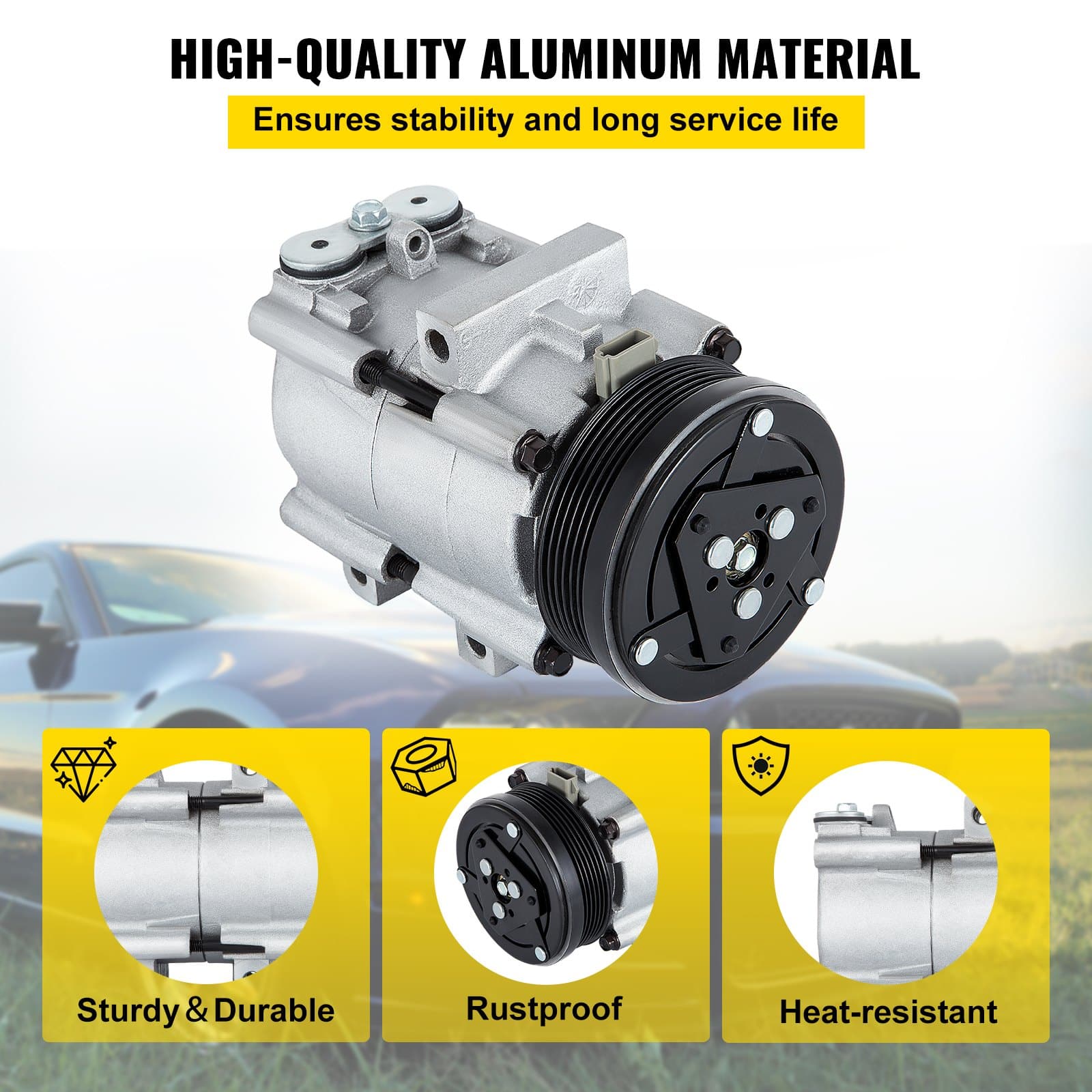 VEVOR Universal AC Compressor with Clutch for Ford/Lincoln/Mercury 1993–2007, 4.2L/4.6L/5.4L/6.8L, FS10 Type, Aluminum, OEM Fit — attēls 5