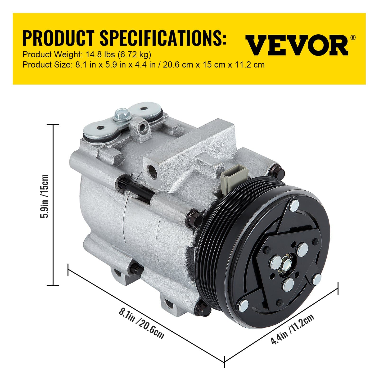 VEVOR Universal AC Compressor with Clutch for Ford/Lincoln/Mercury 1993–2007, 4.2L/4.6L/5.4L/6.8L, FS10 Type, Aluminum, OEM Fit — attēls 7