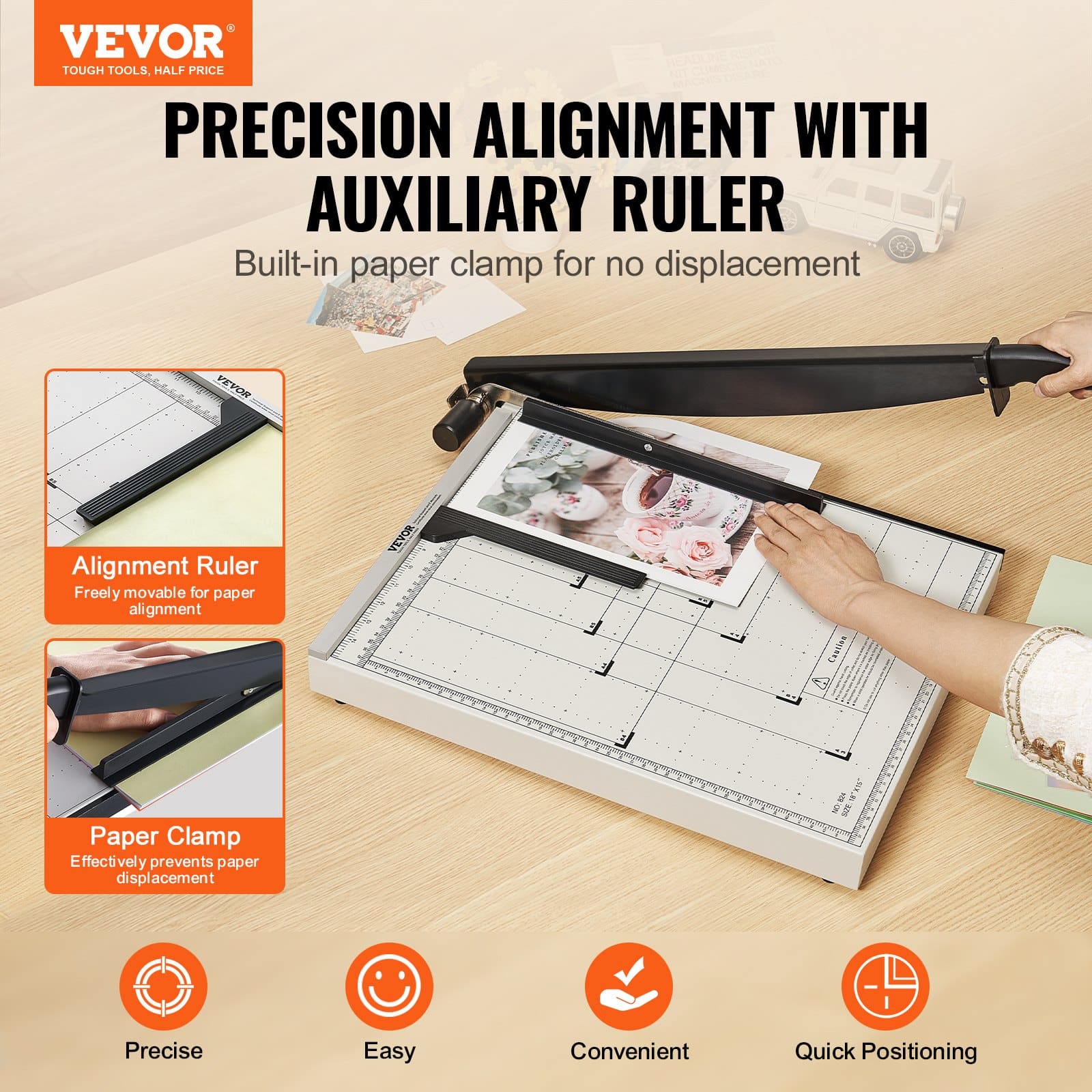 VEVOR Heavy Duty Guillotine Paper Cutter, 457 mm Cut Length, 20 Sheet Capacity, with Blade Lock & Guard for Office & School — Attēls 2