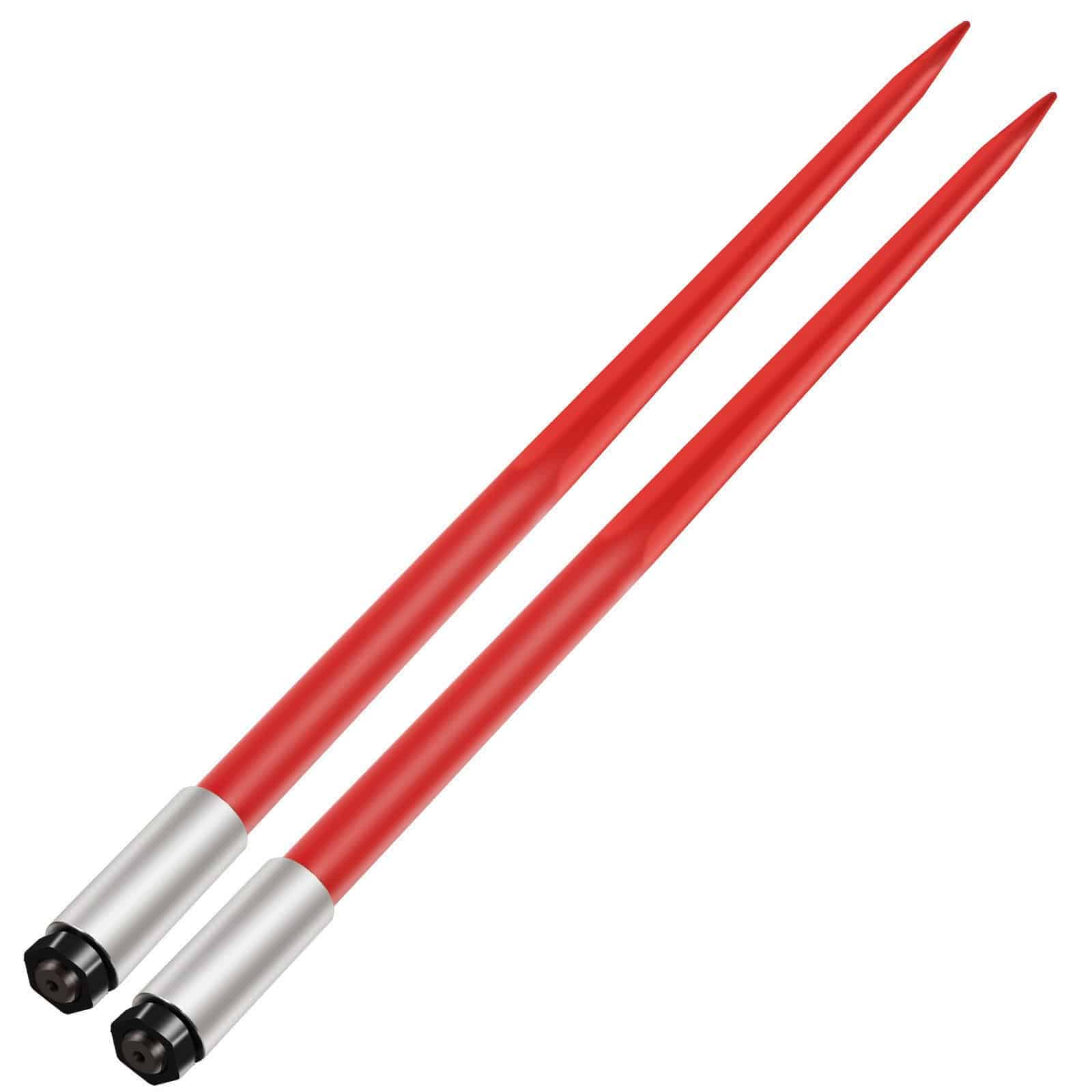 VEVOR 49" Hay Bale Spears Pair, 2040kg Capacity, Quick Attach Bale Spikes for Tractors & Loaders, Red Coated with Nut & Sleeve