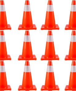 VEVOR 12-Pack 45cm Traffic Cones with Reflective Collars, Durable PVC Safety Road Cones for Construction & Parking