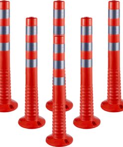 VEVOR 6PCS Flexible PU Traffic Delineator Posts with Reflective Bands, 76cm Safety Cones with Base for Parking & Road Safety
