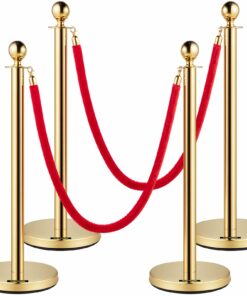 VEVOR 4-Pack Gold Crowd Control Stanchions with 1.5 m Red Velvet Ropes, Stainless Steel Posts for Events, Parties & Theaters