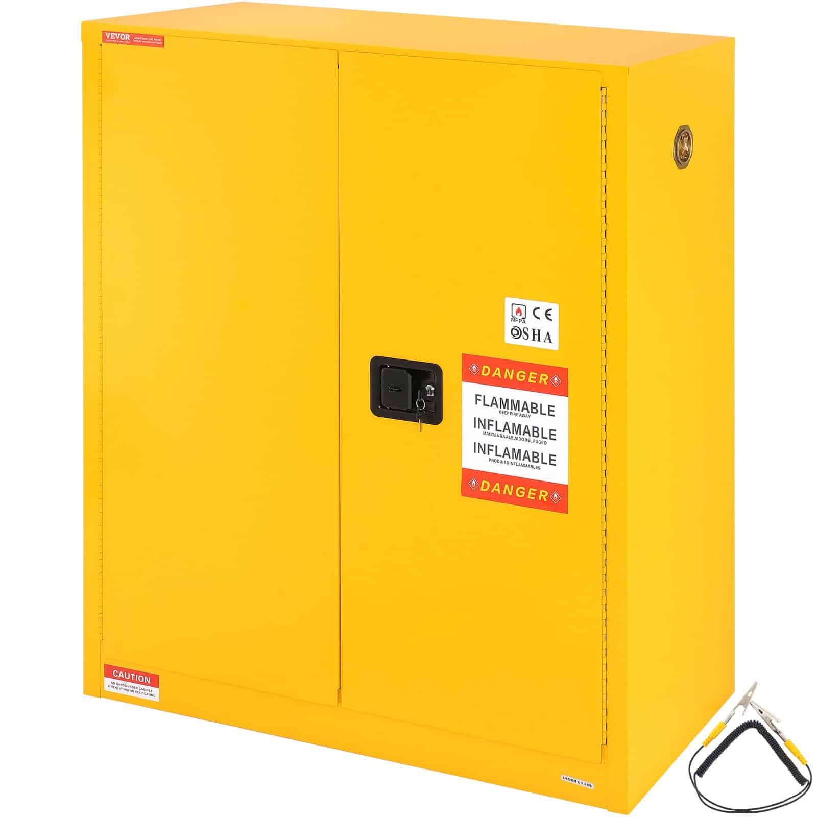 VEVOR 128,7 L tuleohtlik turvakapp, reguleeritava riiuli ja kaheuksega terasest plahvatuskindel hoiuruum, kollane, 1095x460x1273 mm