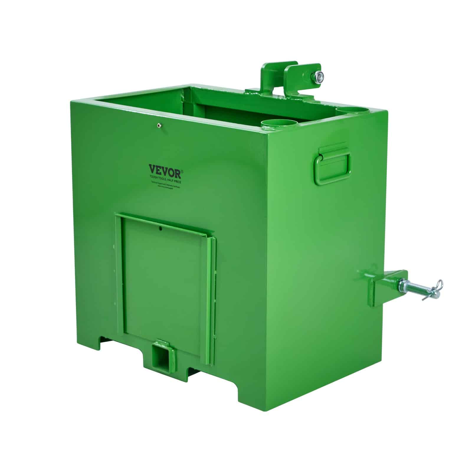 VEVOR Heavy-Duty Steel Tractor Ballast Box, Cat 1, 800kg Capacity, 5cu.m Volume, 2'' Hitch Compatible, Green