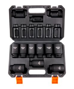 VEVOR 1/2" Drive 9-Piece Deep Impact Socket Set 29–38mm, Cr-Mo Steel, 6-Point, Metric, with Case for Auto Repair