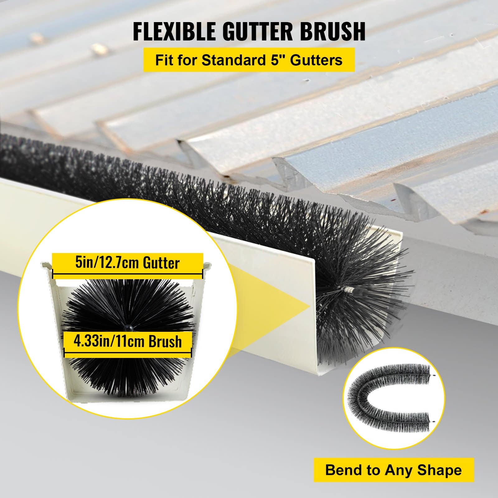 VEVOR 4.33 cm Gutter Guard Brush Set, 4.6 m Total, Fits 12.7 cm Gutters, Galvanized Steel Wire, DIY Leaf & Debris Protection - Зображення 3