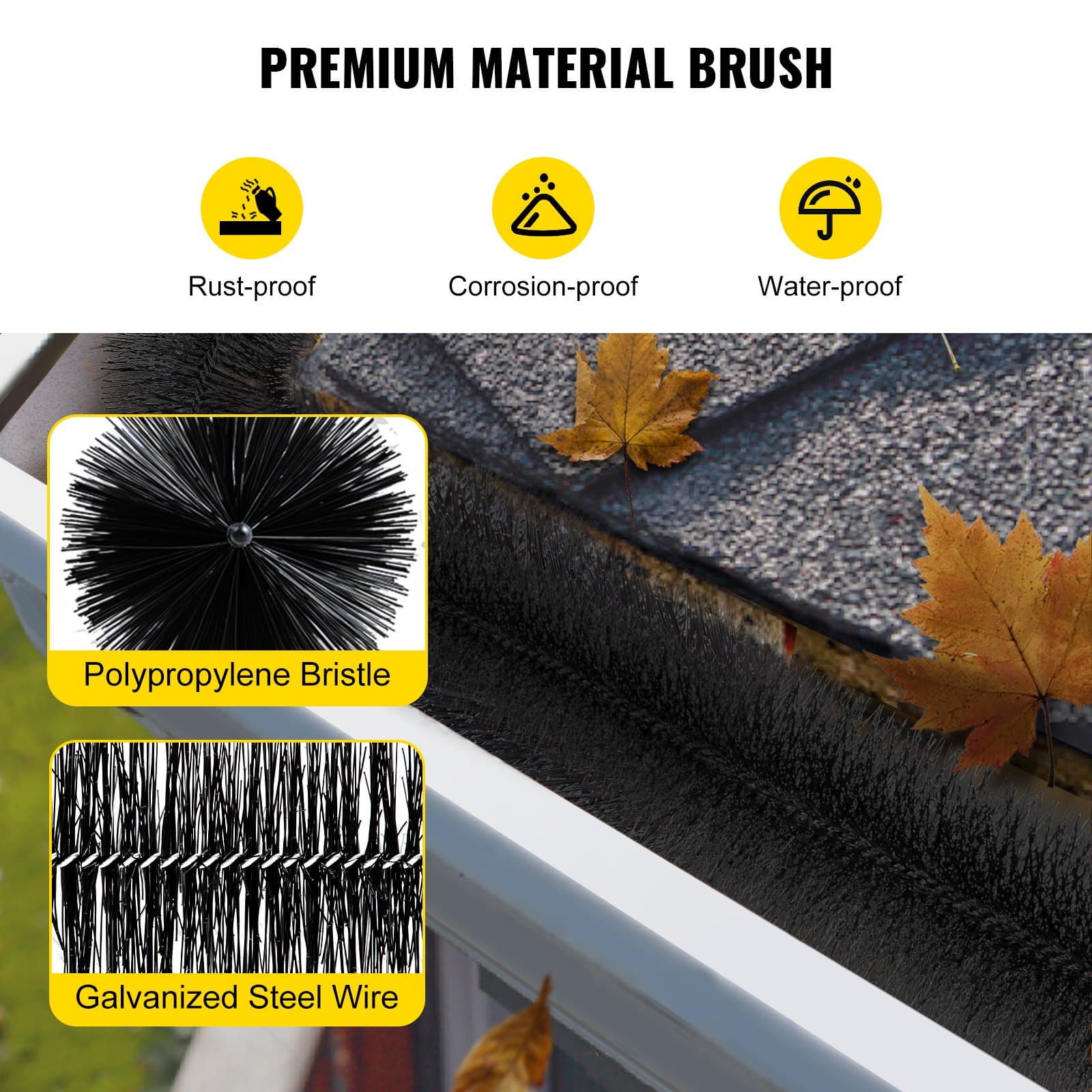 VEVOR 4.33 cm Gutter Guard Brush Set, 4.6 m Total, Fits 12.7 cm Gutters, Galvanized Steel Wire, DIY Leaf & Debris Protection - Зображення 4
