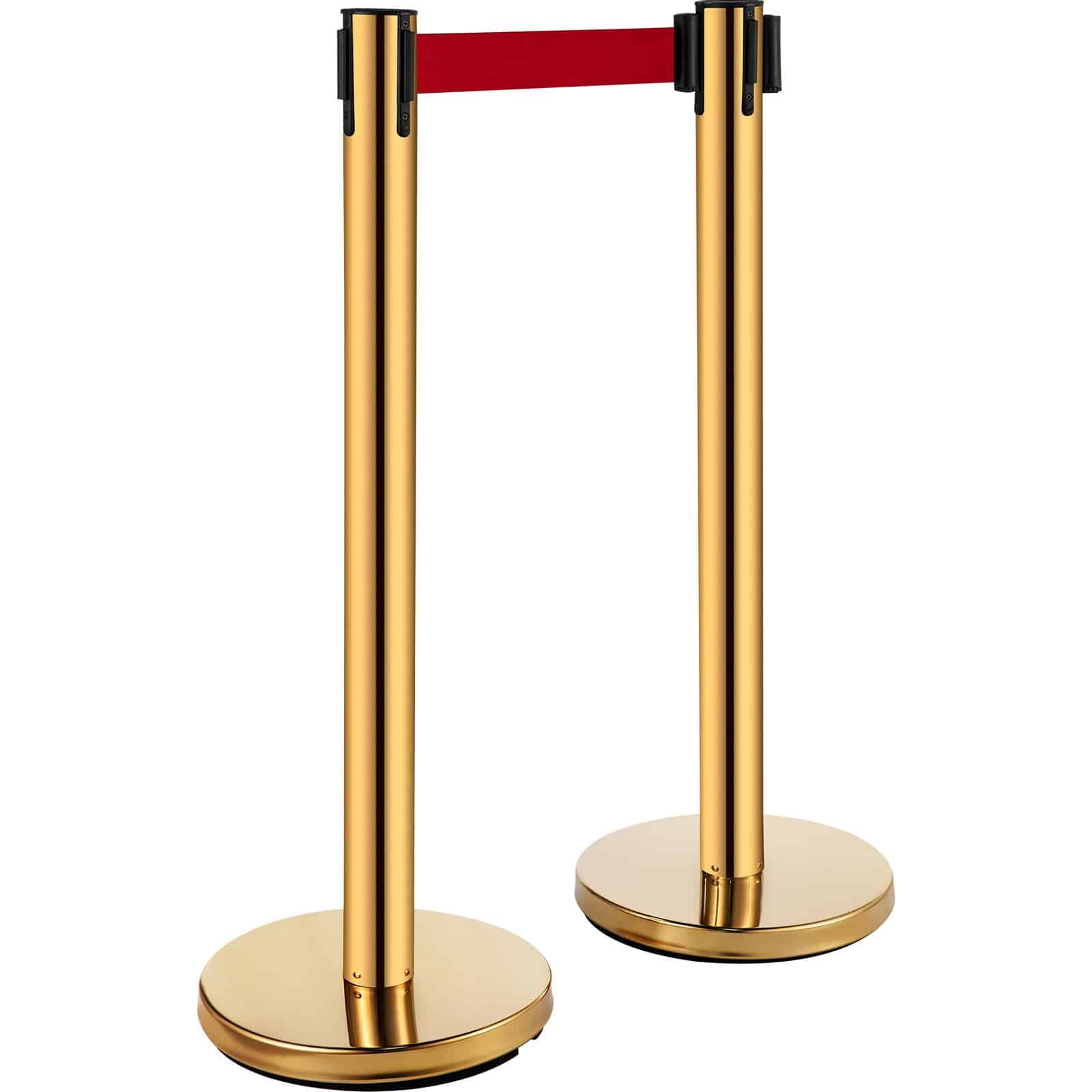VEVOR 6 Crowd Control Stanchions with 2m Red Belts, Sign Holder, Gold Stainless Steel, 90cm Height, Queue Barriers Set — изображение 10