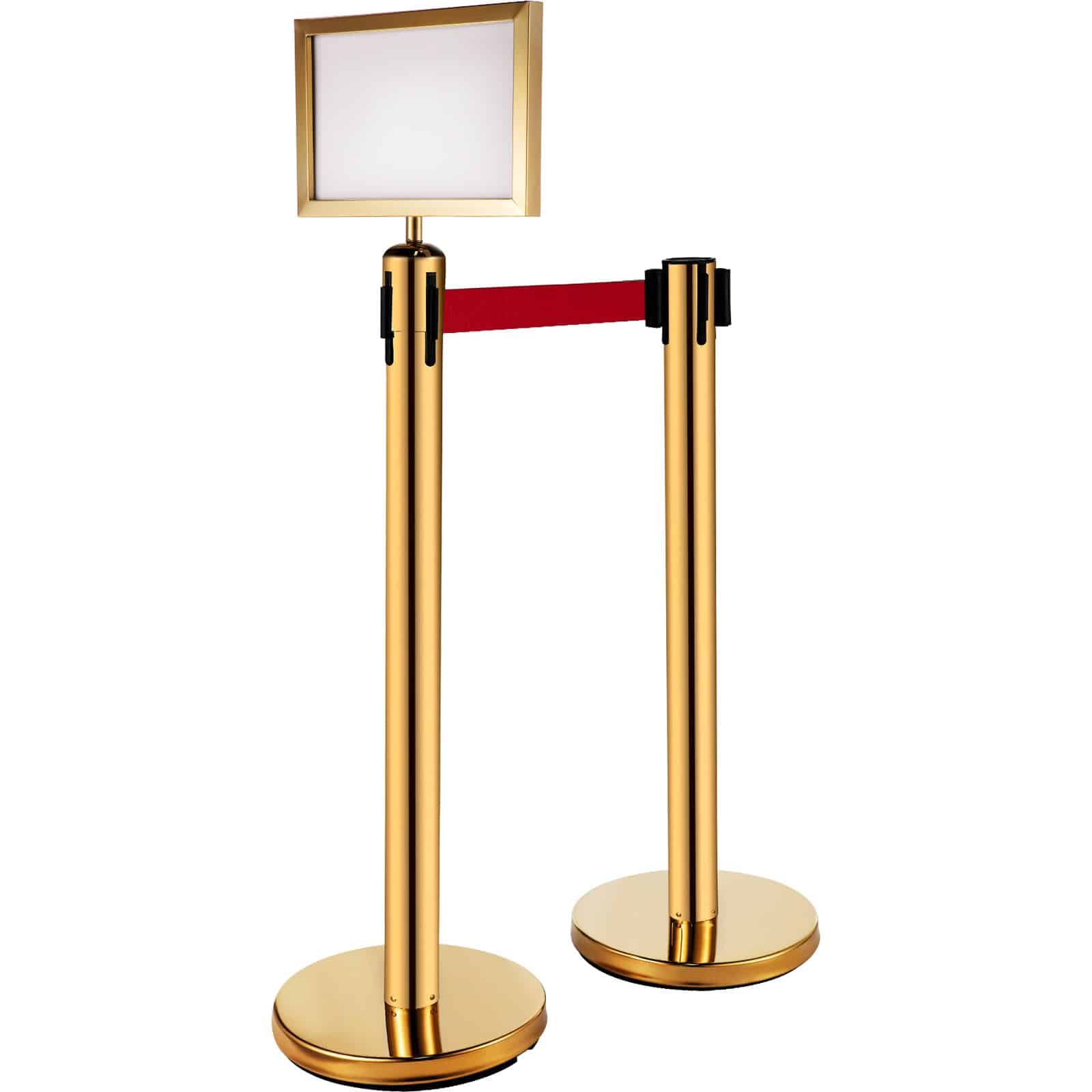 VEVOR 6 Crowd Control Stanchions with 2m Red Belts, Sign Holder, Gold Stainless Steel, 90cm Height, Queue Barriers Set — изображение 12