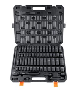 VEVOR 65-Piece 1/2" Drive Impact Socket Set, Metric 10–24mm & SAE, Cr-V Steel, 6-Point, with Case for Auto Repair