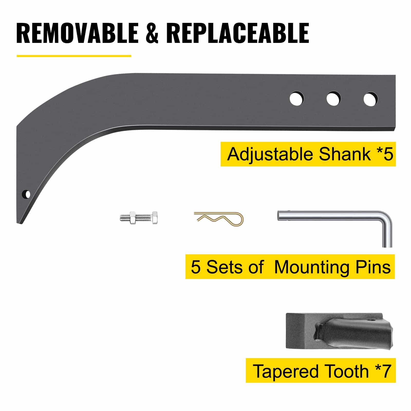 VEVOR 5pcs 40cm Box Blade Scarifier Shank Set with Adjustable Holes, Removable Teeth & Pins for Digging, Plowing, Grading - Зображення 5